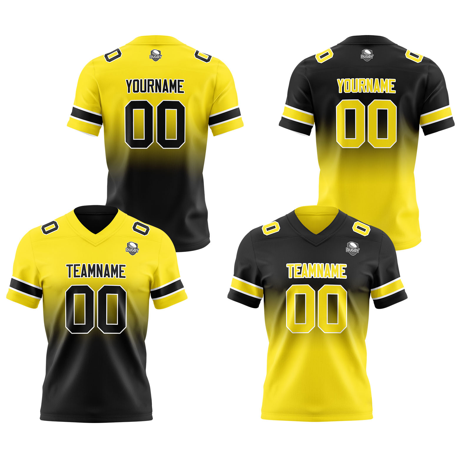 Custom Yellow Black Reversible Football Jersey Personalized Gradient Football Shirts for Men Printed Team Name Number Logo