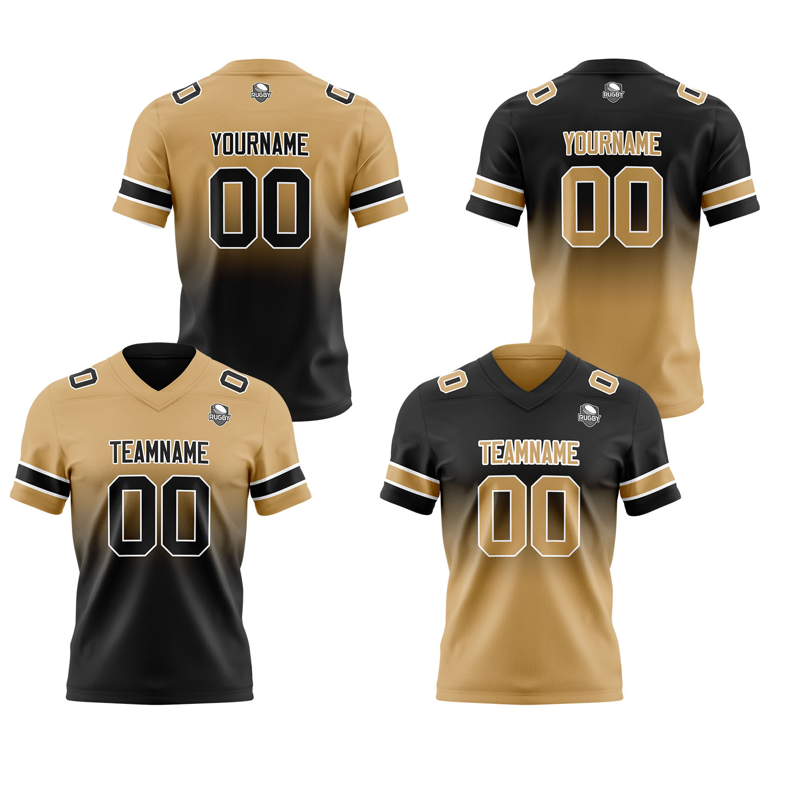 Custom Gold Black Reversible Football Jersey Personalized Gradient Football Shirts for Men Printed Team Name Number Logo