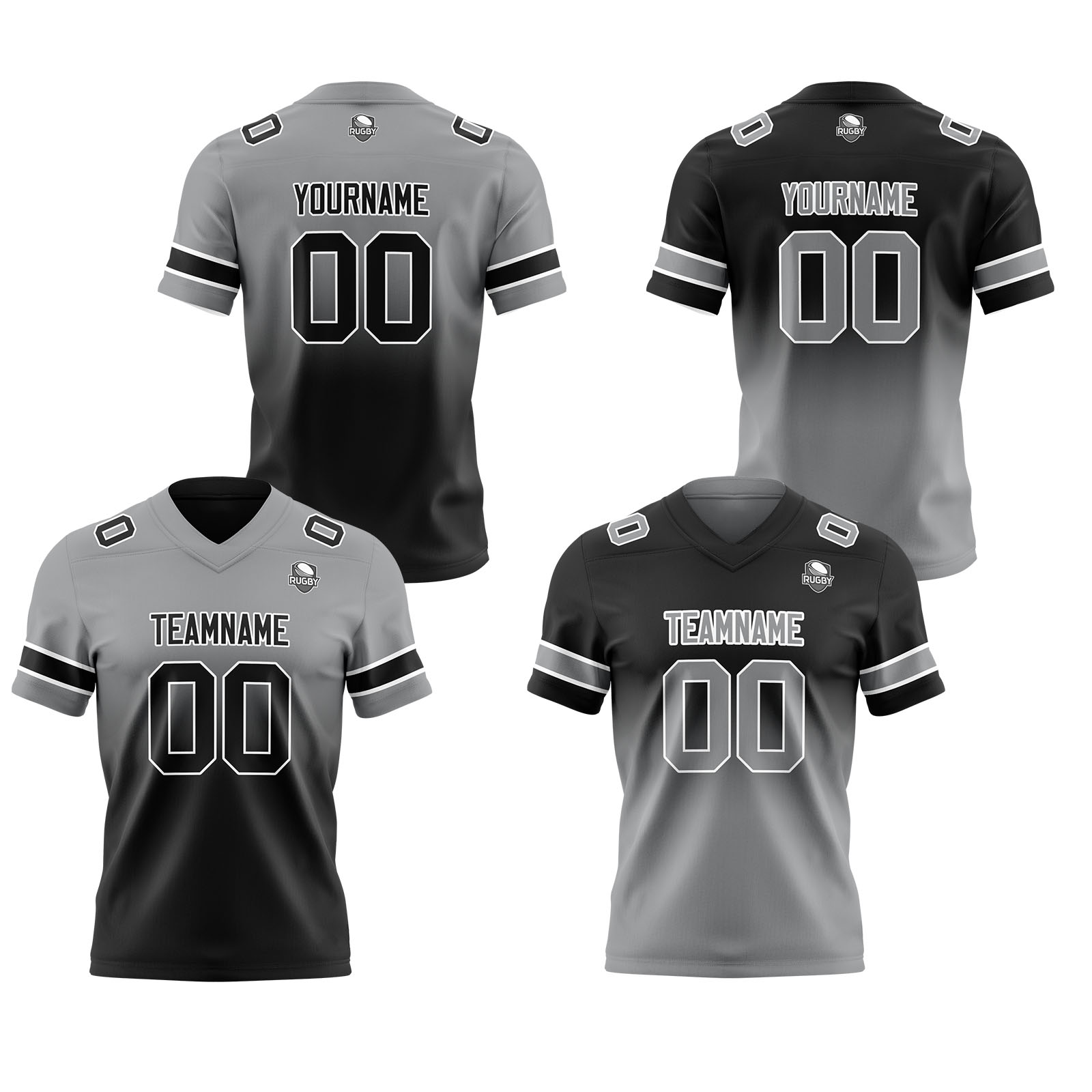 Custom Grey Black Reversible Football Jersey Personalized Gradient Football Shirts for Men Printed Team Name Number Logo
