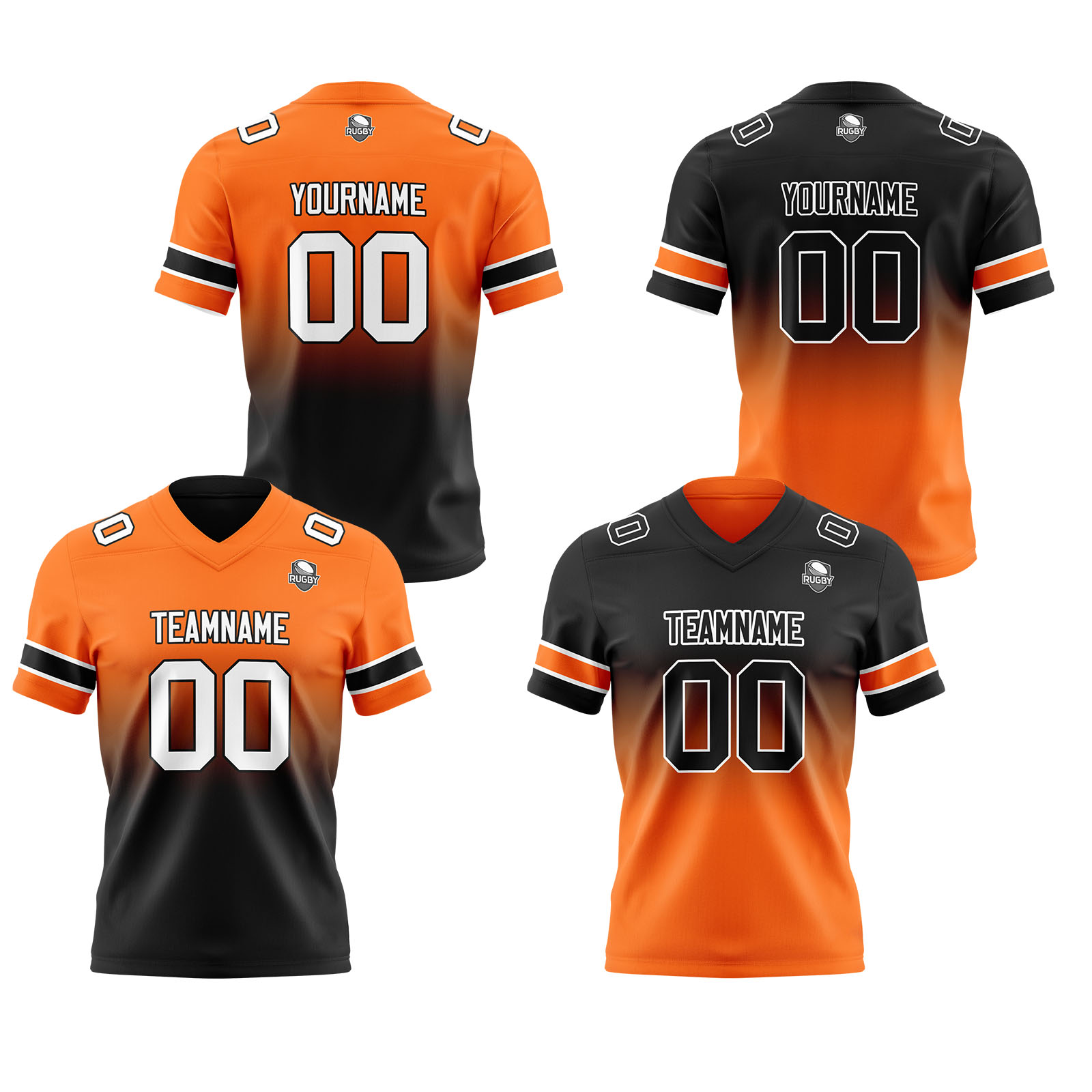 Custom Orange&Black Reversible Football Jersey Personalized Gradient Football Shirts for Men Printed Team Name Number Logo