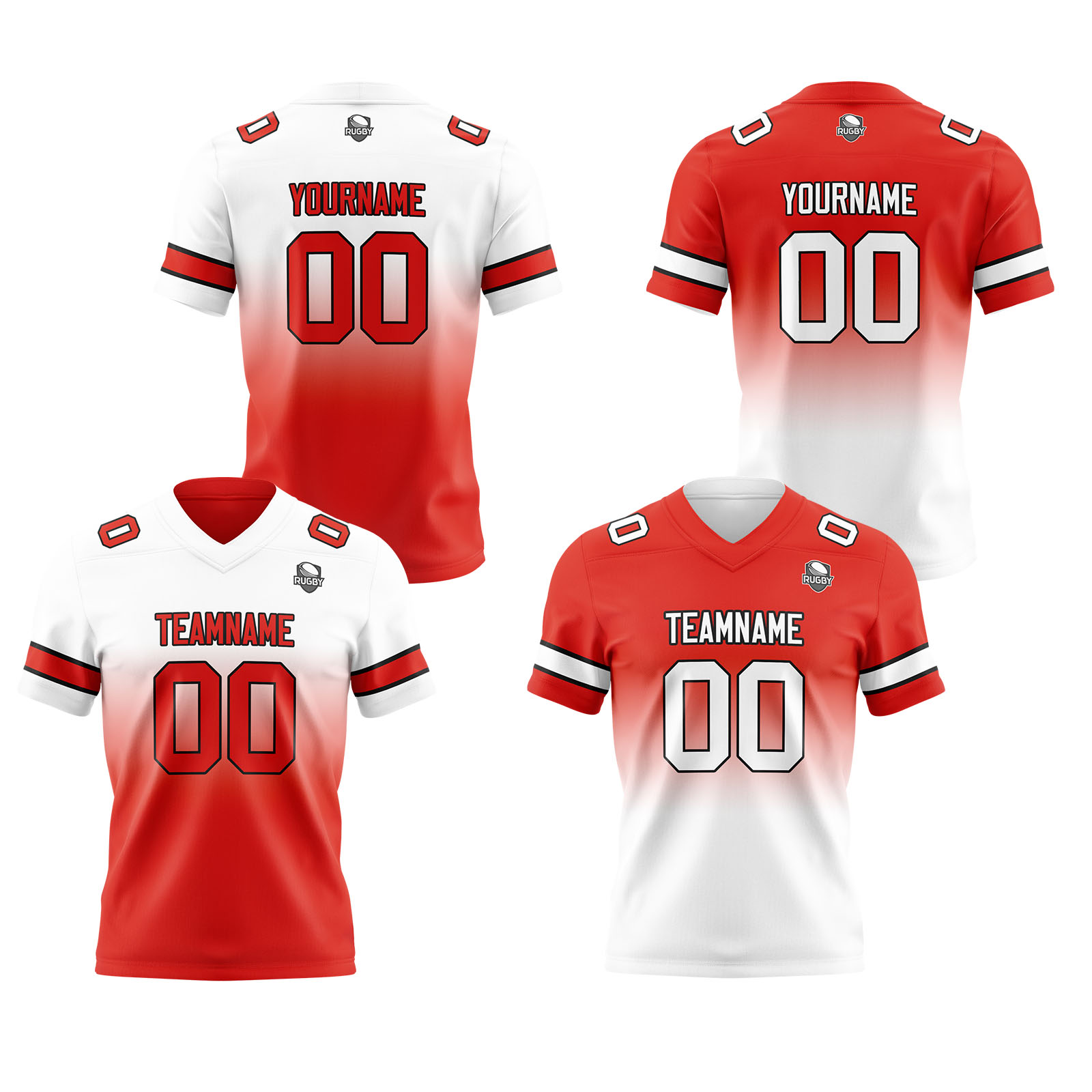 Custom White Red Reversible Football Jersey Personalized Gradient Football Shirts for Men Printed Team Name Number Logo