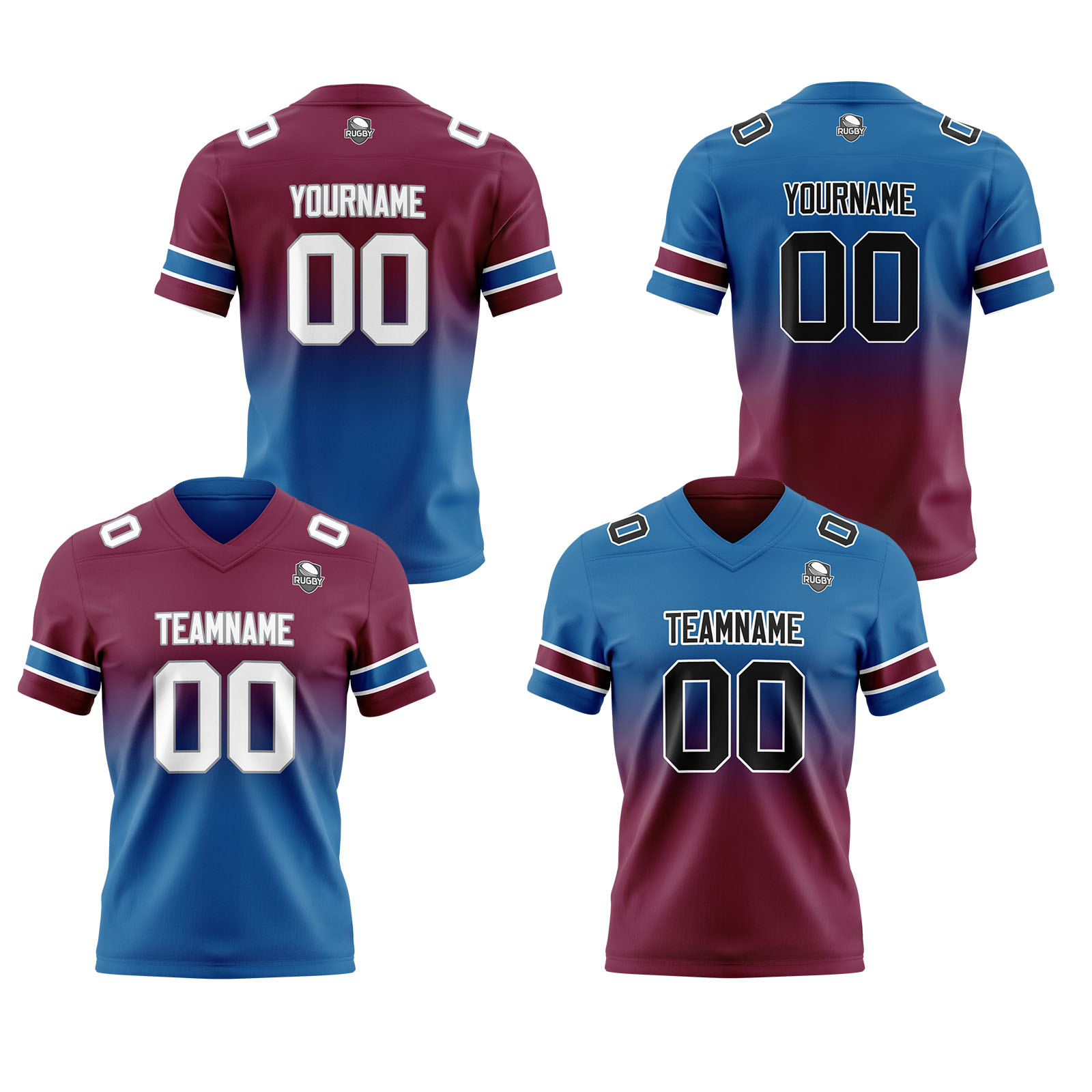 Custom Burgundy Blue Reversible Football Jersey Personalized Gradient Football Shirts for Men Printed Team Name Number Logo