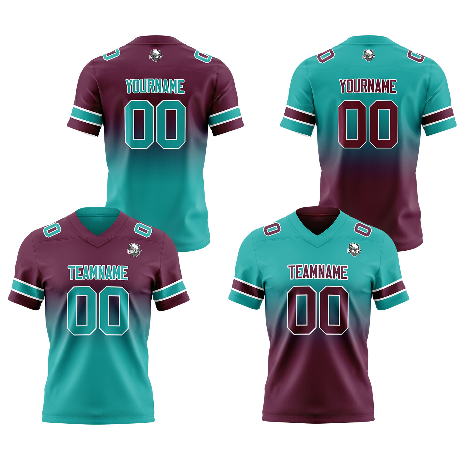 Custom Burgundy Teal Reversible Football Jersey Personalized Gradient Football Shirts for Men Printed Team Name Number Logo