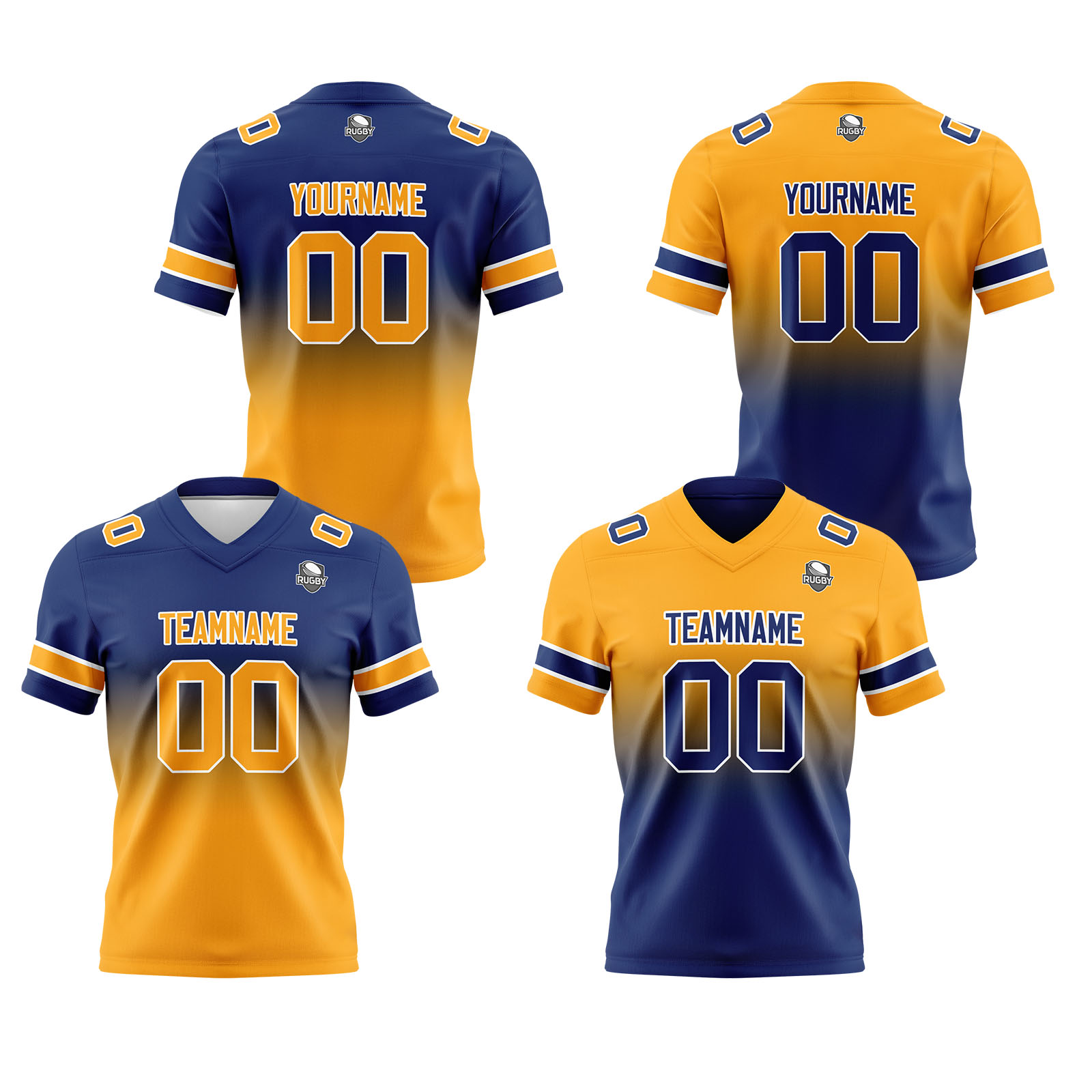 Custom Navy Orange Reversible Football Jersey Personalized Gradient Football Shirts for Men Printed Team Name Number Logo