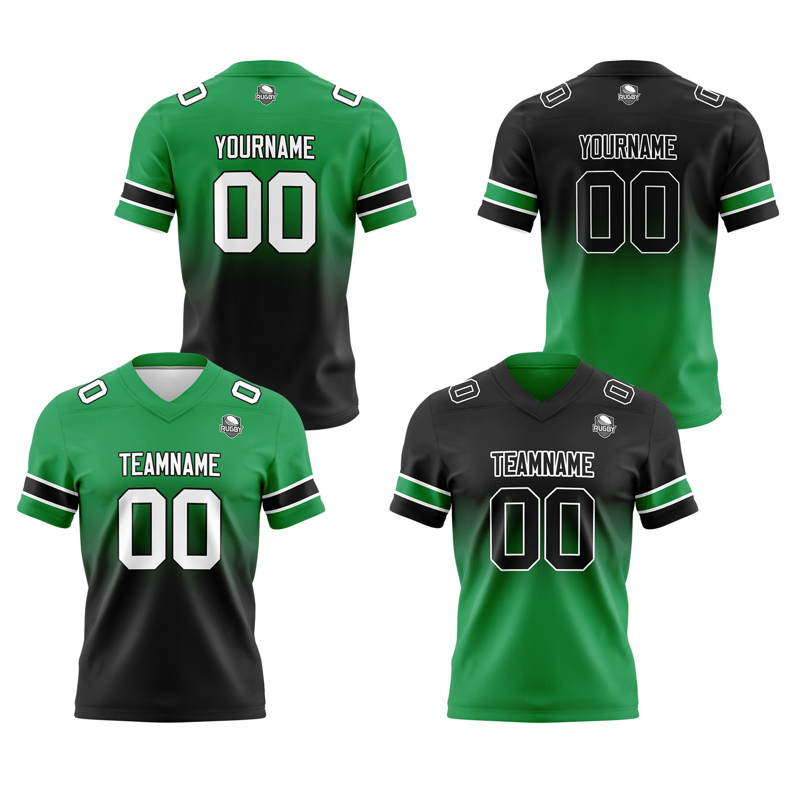 Custom Green Black Reversible Football Jersey Personalized Gradient Football Shirts for Men Printed Team Name Number Logo