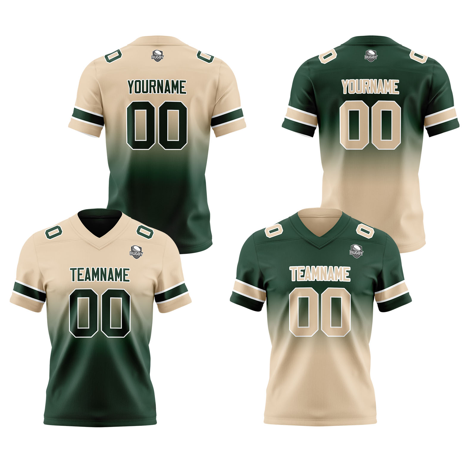 Custom Khaki Dark Green Reversible Football Jersey Personalized Gradient Football Shirts for Men Printed Team Name Number Logo