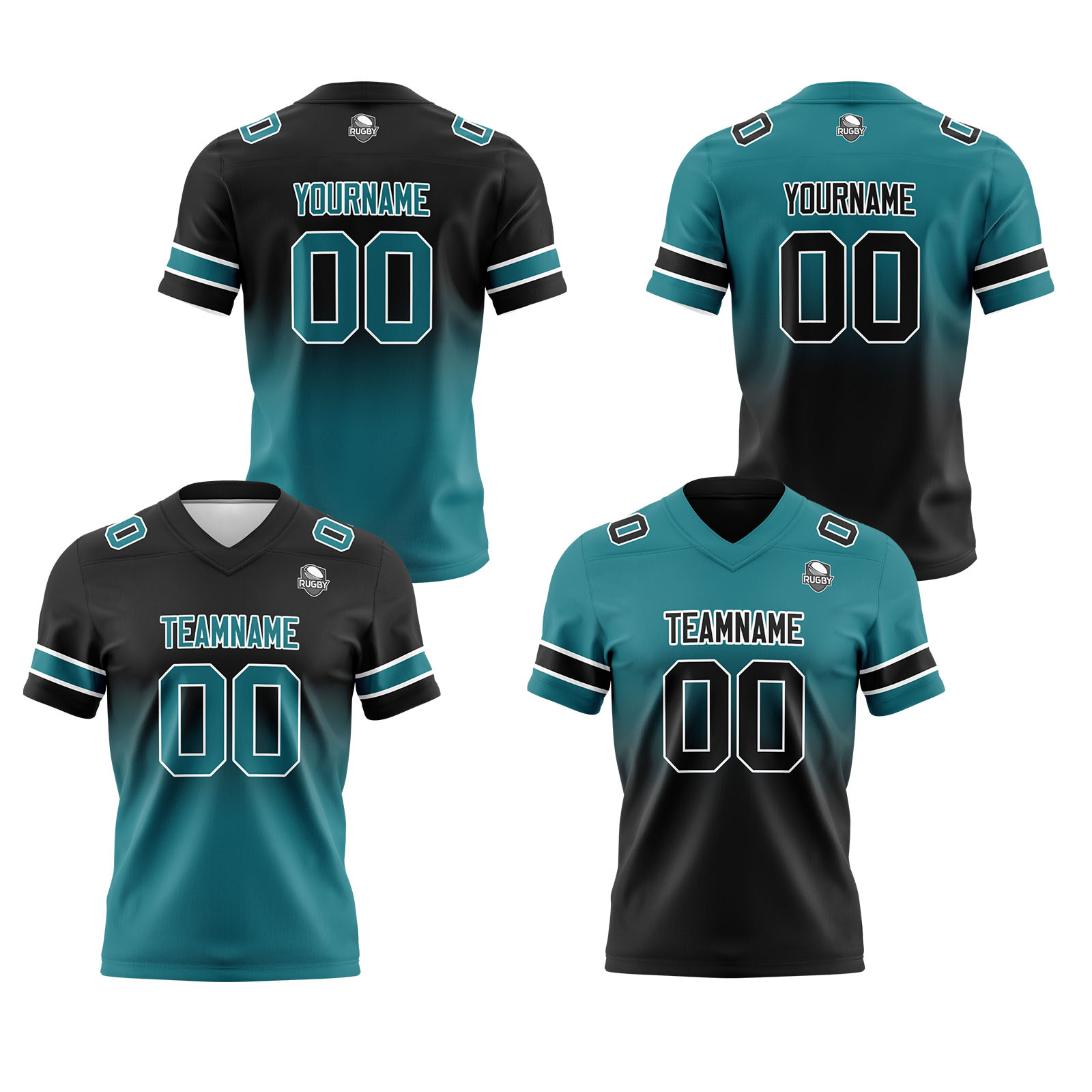 Custom Black Green Reversible Football Jersey Personalized Gradient Football Shirts for Men Printed Team Name Number Logo