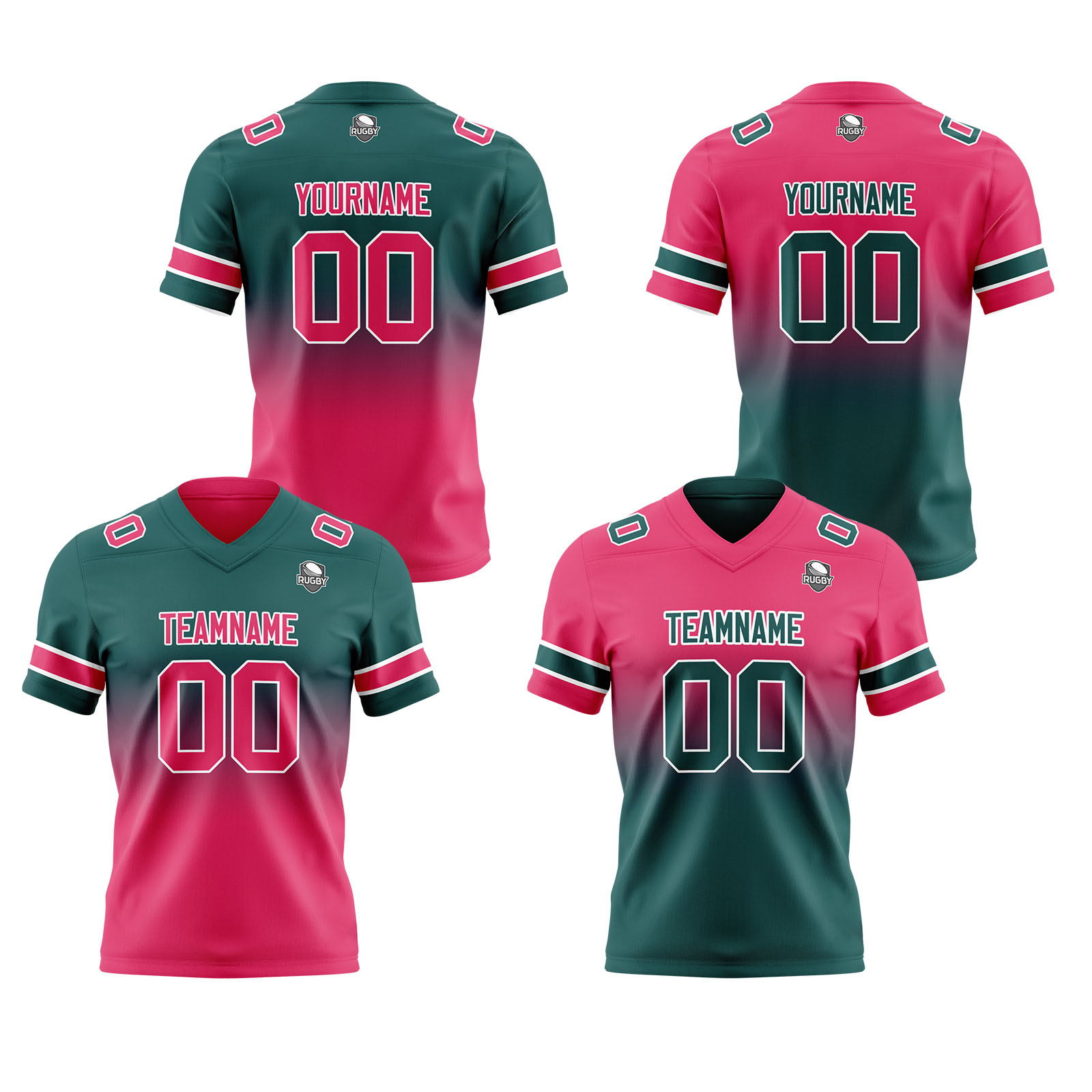 Custom Dark Green Pink Reversible Football Jersey Personalized Gradient Football Shirts for Men Printed Team Name Number Logo