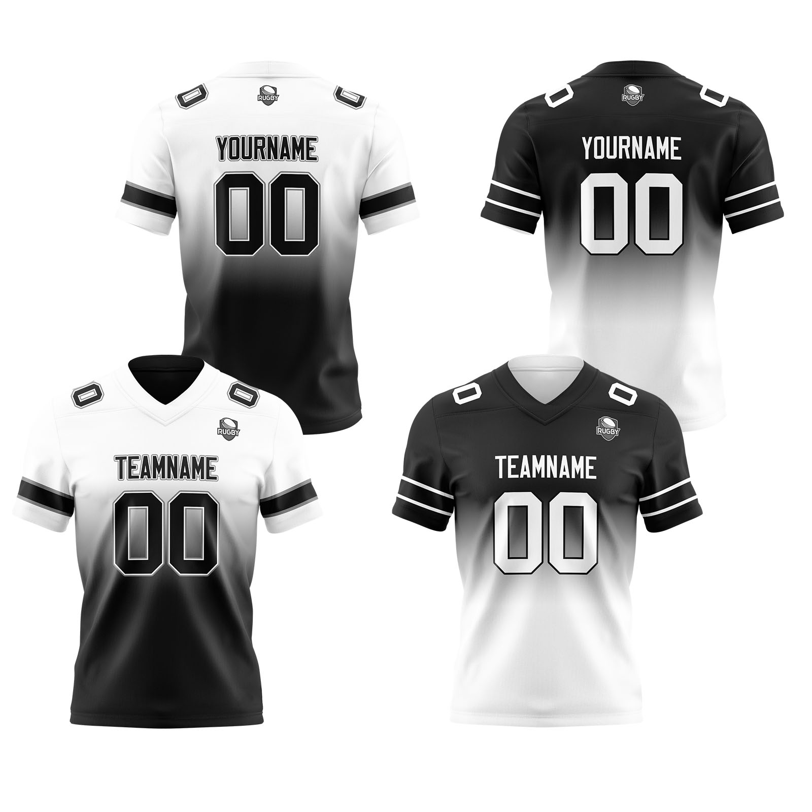 Custom White Black Reversible Football Jersey Personalized Gradient Football Shirts for Men Printed Team Name Number Logo