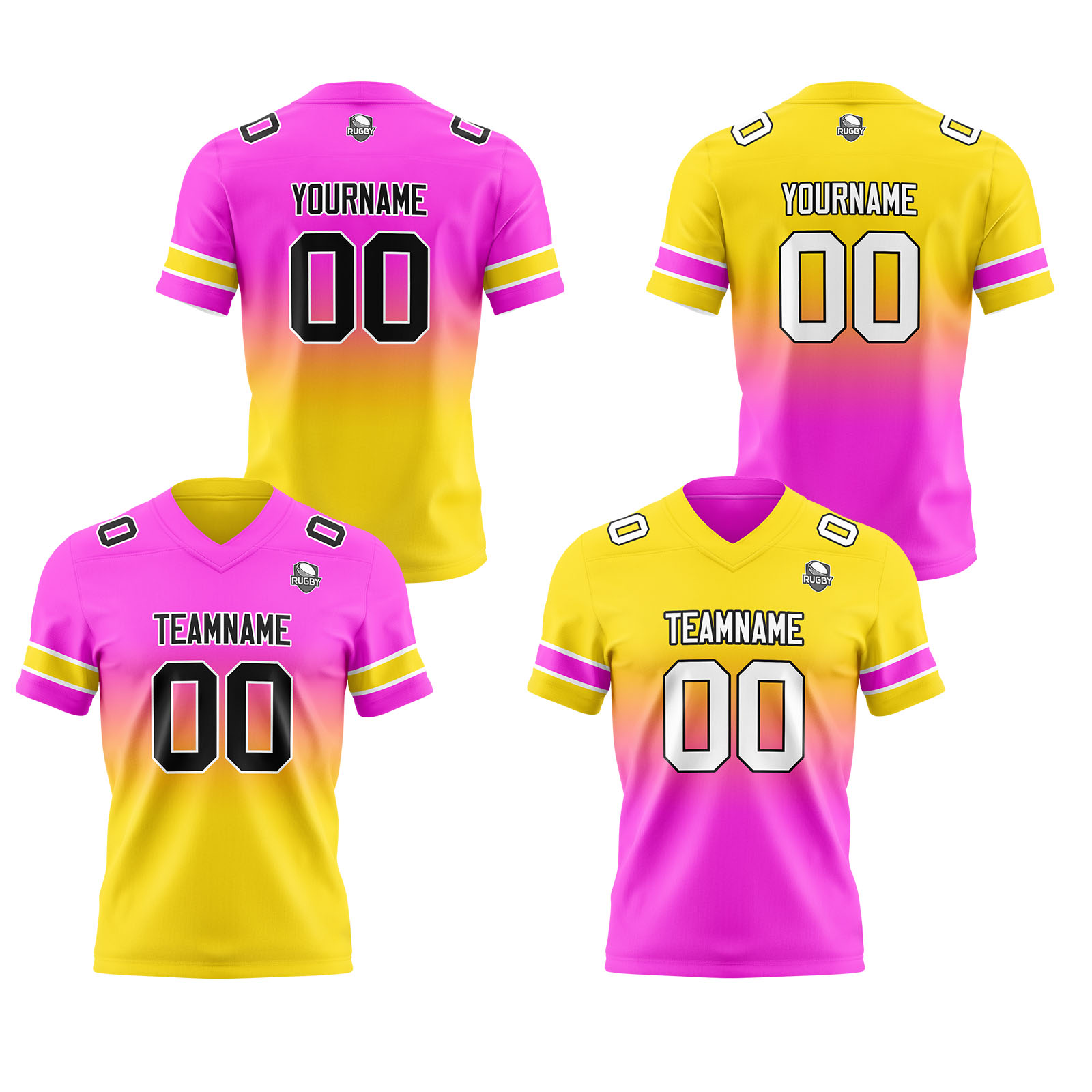 Custom Pink Yellow Reversible Football Jersey Personalized Gradient Football Shirts for Men Printed Team Name Number Logo