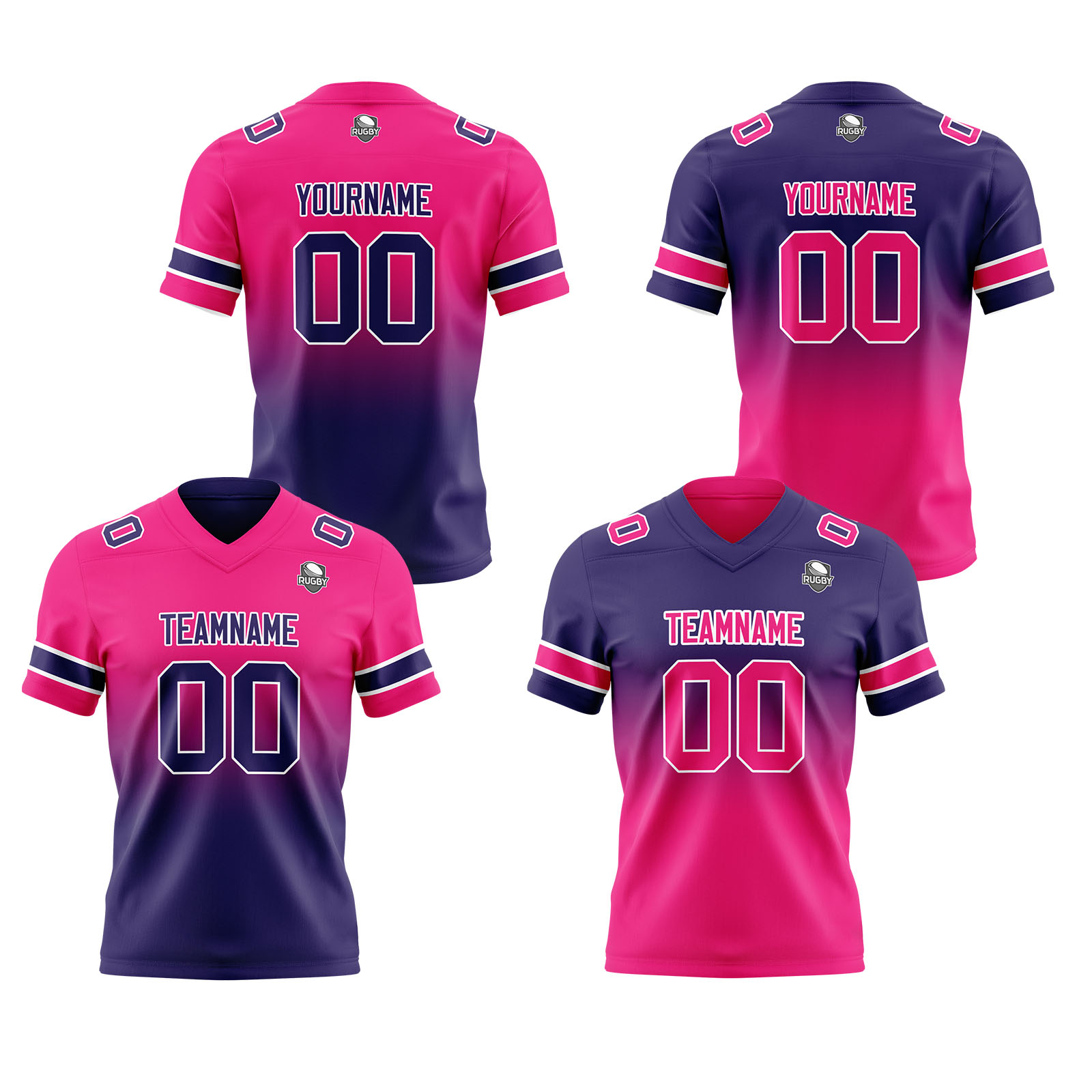 Custom Rose Dark Purple Reversible Football Jersey Personalized Gradient Football Shirts for Men Printed Team Name Number Logo