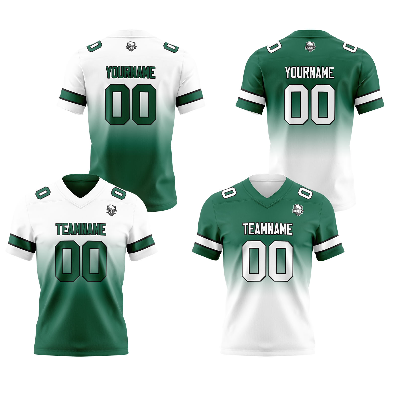 Custom White Green Reversible Football Jersey Personalized Gradient Football Shirts for Men Printed Team Name Number Logo