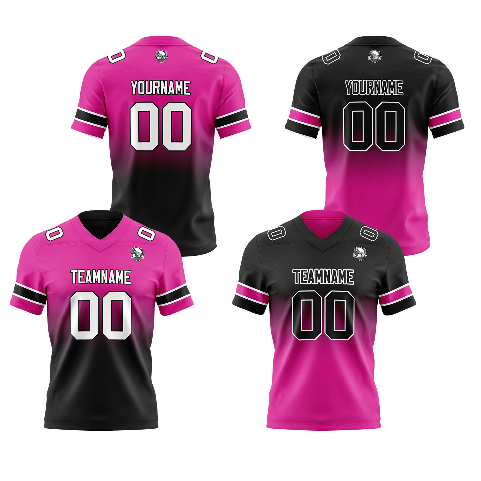 Custom Rose Black Reversible Football Jersey Personalized Gradient Football Shirts for Men Printed Team Name Number Logo