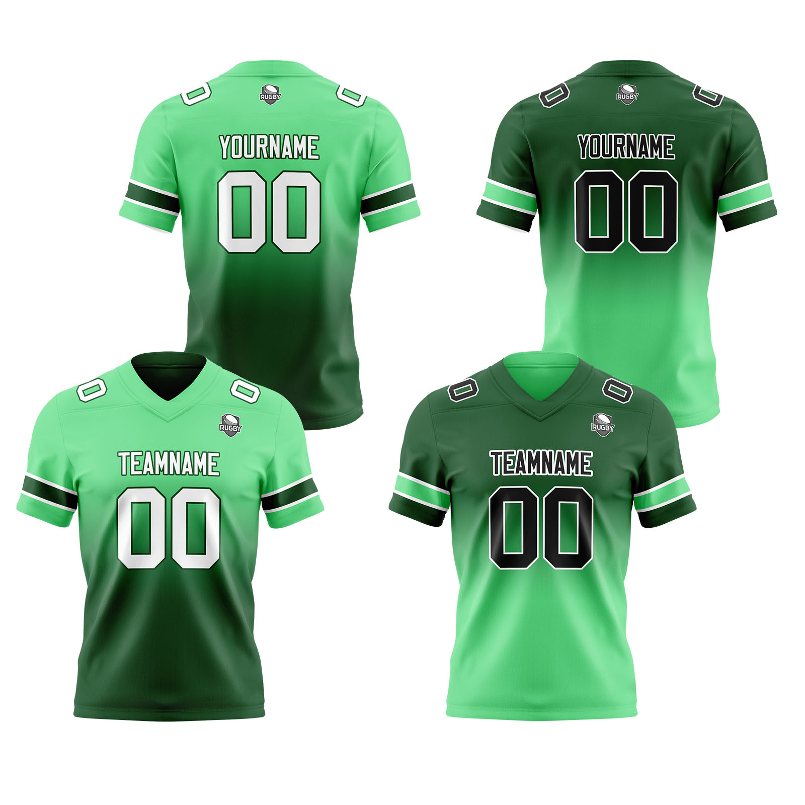 Custom Green Reversible Football Jersey Personalized Gradient Football Shirts for Men Printed Team Name Number Logo