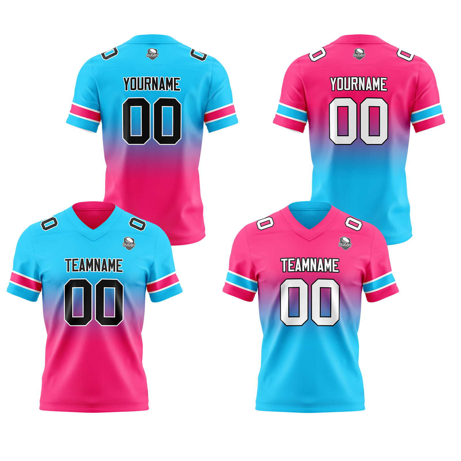 Custom Light Blue Pink Reversible Football Jersey Personalized Gradient Football Shirts for Men Printed Team Name Number Logo