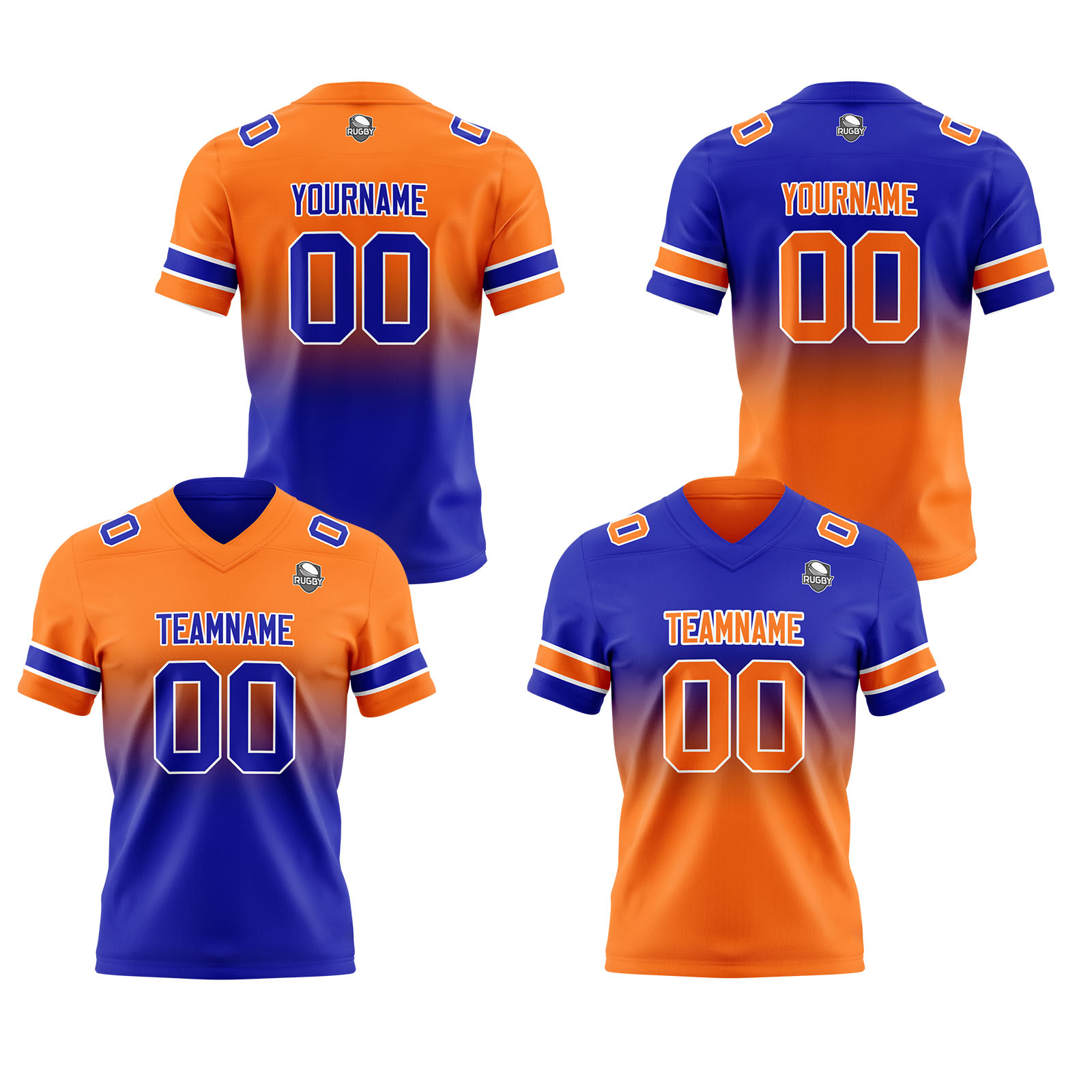 Custom Orange&Royal Reversible Football Jersey Personalized Gradient Football Shirts for Men Printed Team Name Number Logo