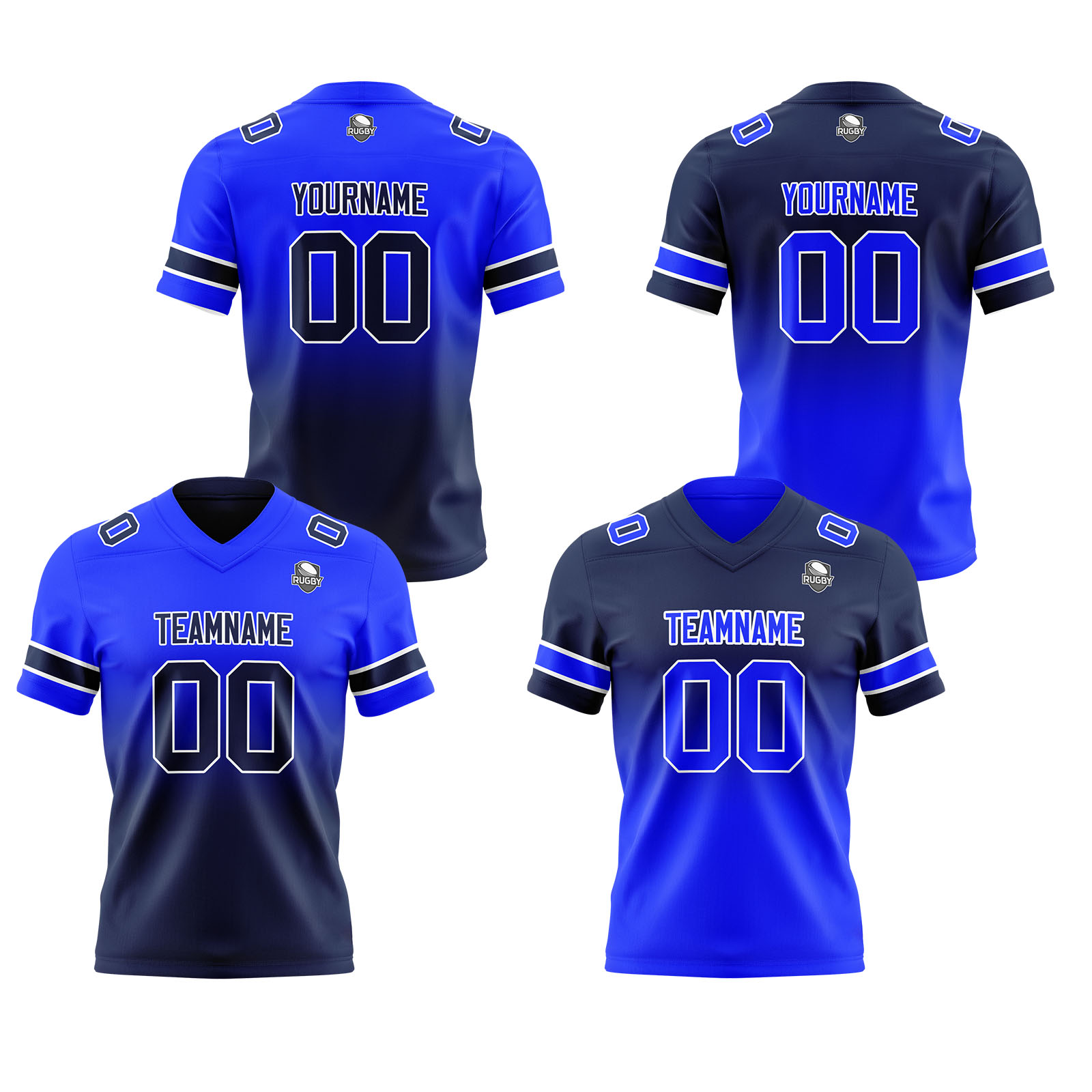 Custom Royal Navy Reversible Football Jersey Personalized Gradient Football Shirts for Men Printed Team Name Number Logo