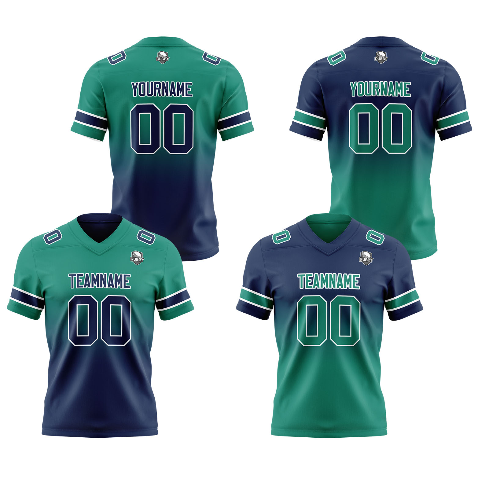 Custom Green Navy Reversible Football Jersey Personalized Gradient Football Shirts for Men Printed Team Name Number Logo