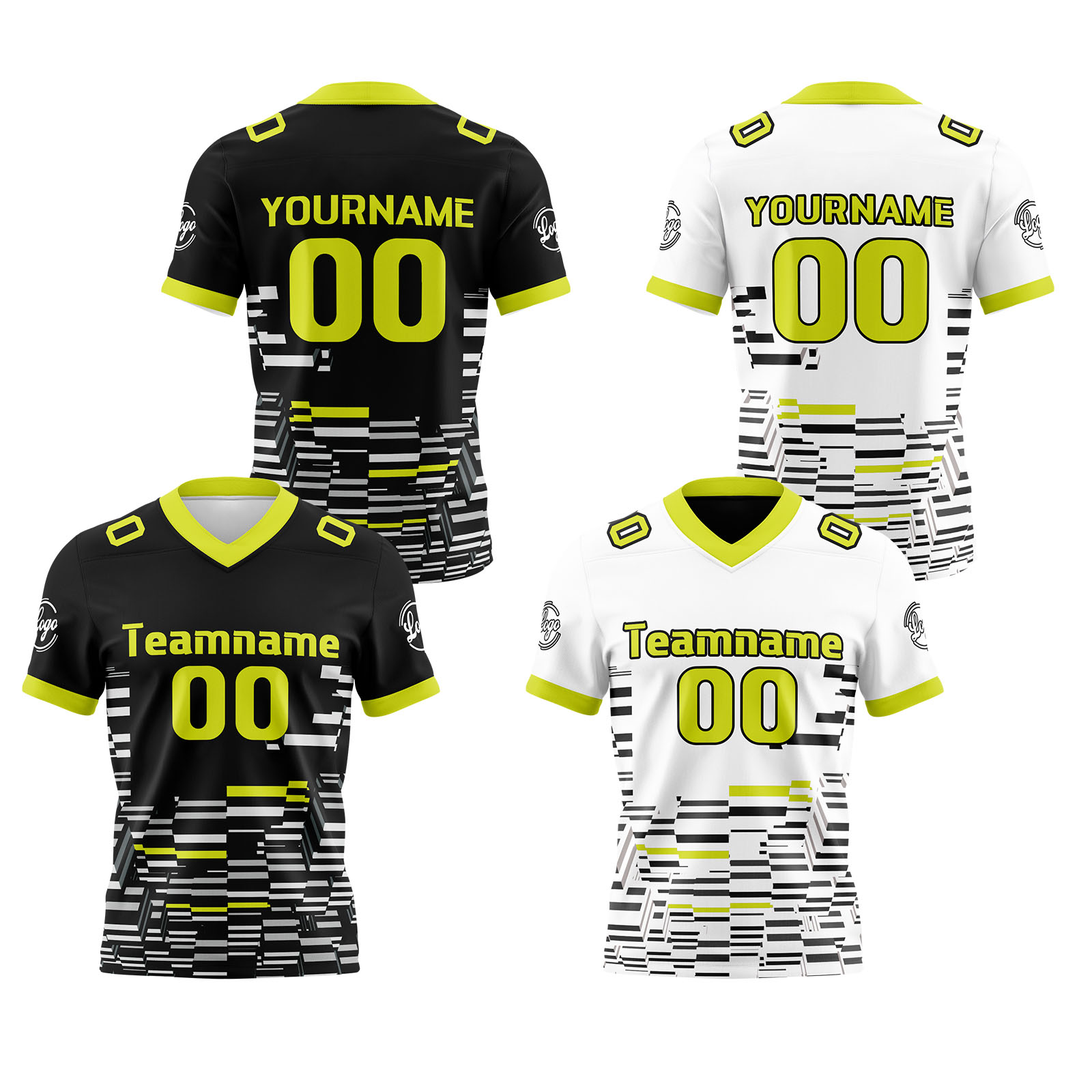 Custom Black White Green Reversible Football Jersey Personalized Gradient Football Shirts for Men Printed Team Name Number Logo