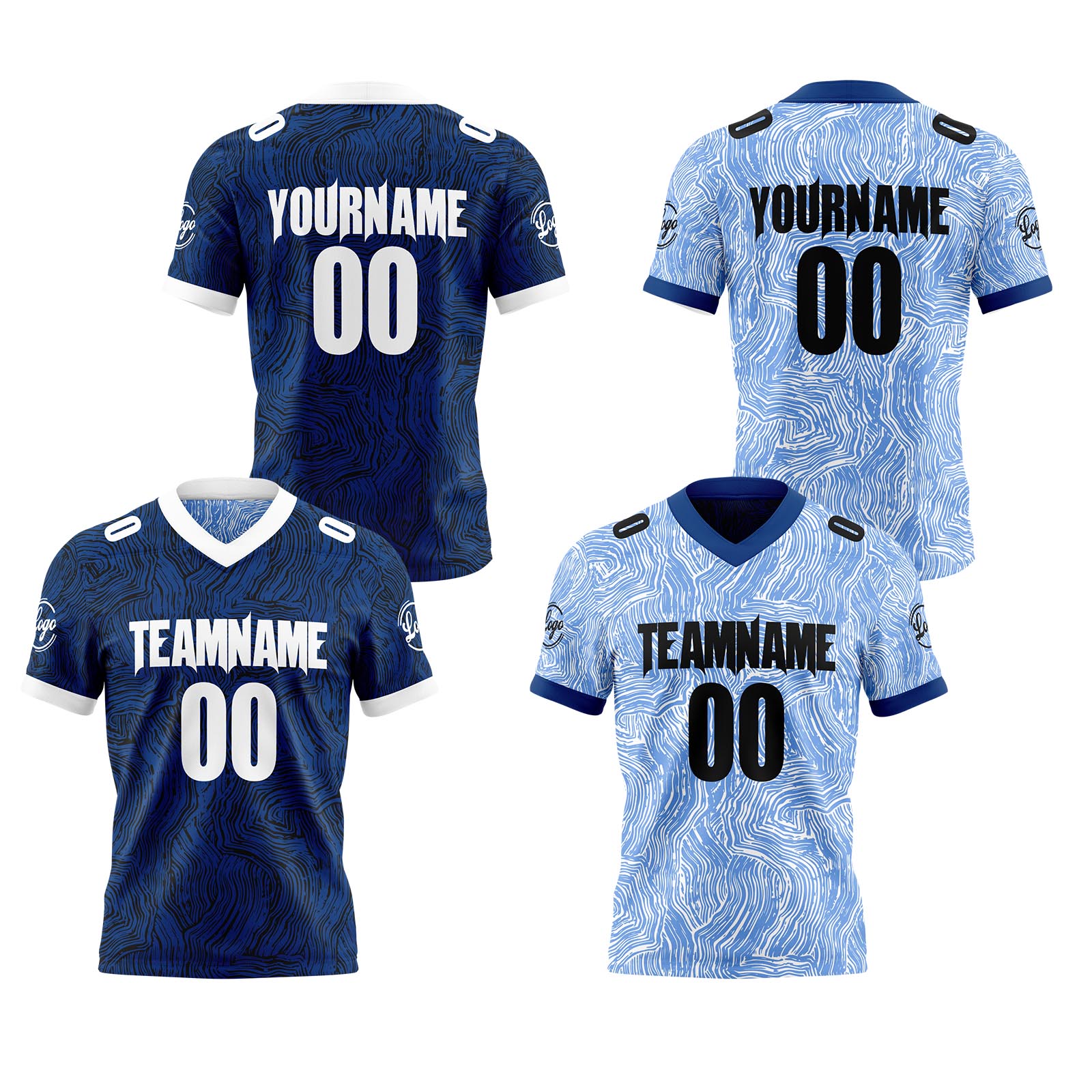 Custom Blue Black  White Reversible Football Jersey Personalized Gradient Football Shirts for Men Printed Team Name Number Logo