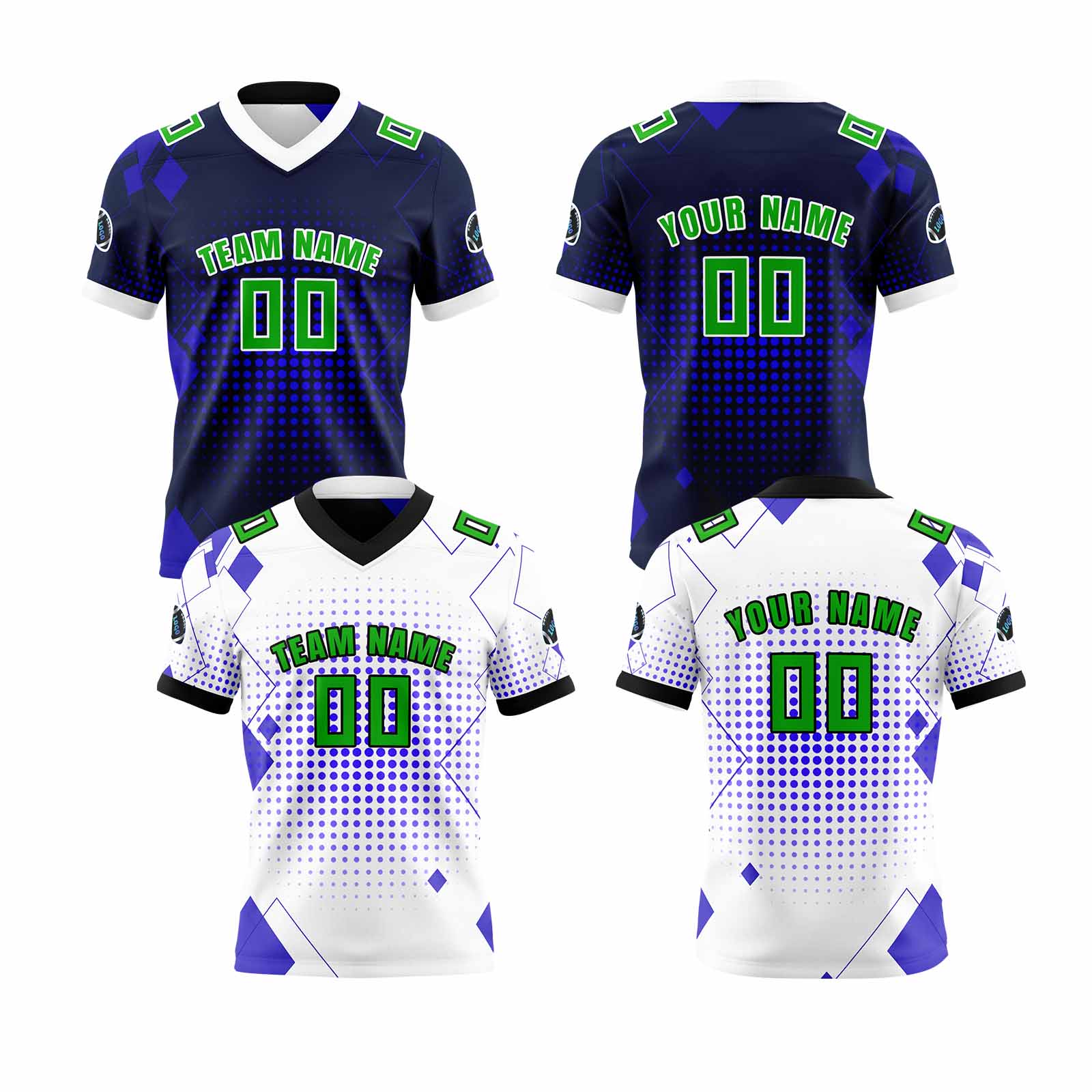 Custom White Green Reversible Football Jersey Personalized Gradient Football Shirts for Men Printed Team Name Number Logo