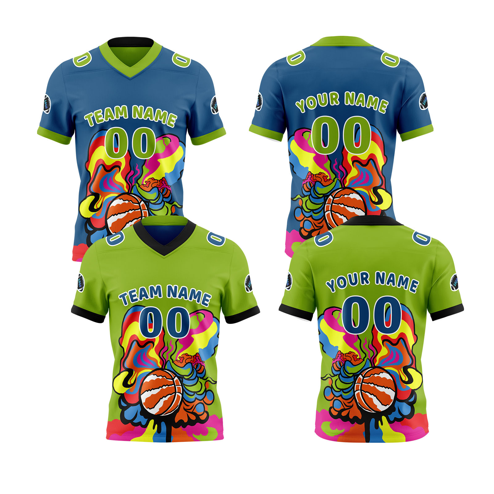 Custom Green Blue Reversible Football Jersey Personalized Gradient Football Shirts for Men Printed Team Name Number Logo