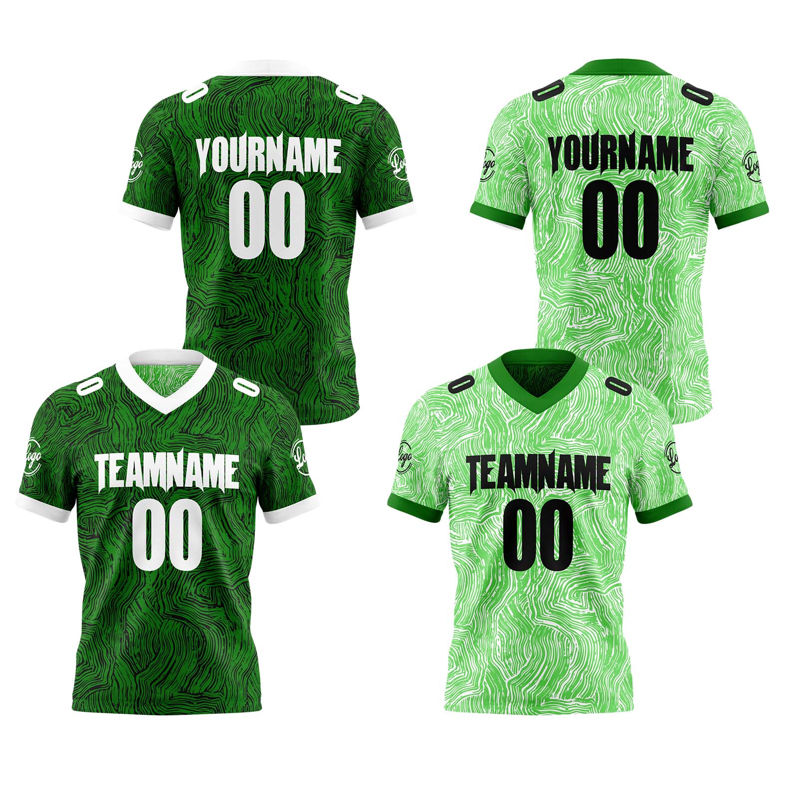 Custom Green Black White Reversible Football Jersey Personalized Gradient Football Shirts for Men Printed Team Name Number Logo