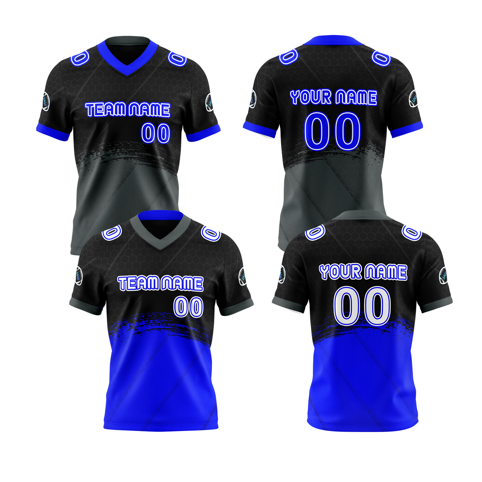 Custom Blue White Reversible Football Jersey Personalized Gradient Football Shirts for Men Printed Team Name Number Logo