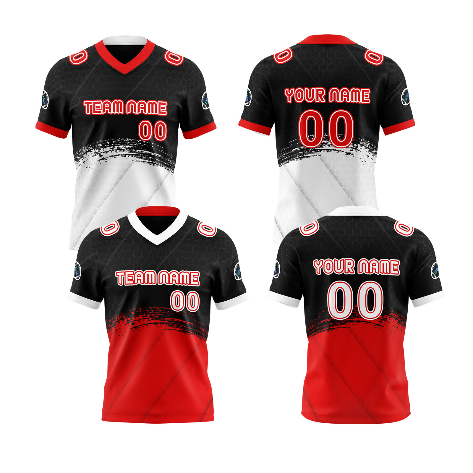 Custom Red White Reversible Football Jersey Personalized Gradient Football Shirts for Men Printed Team Name Number Logo