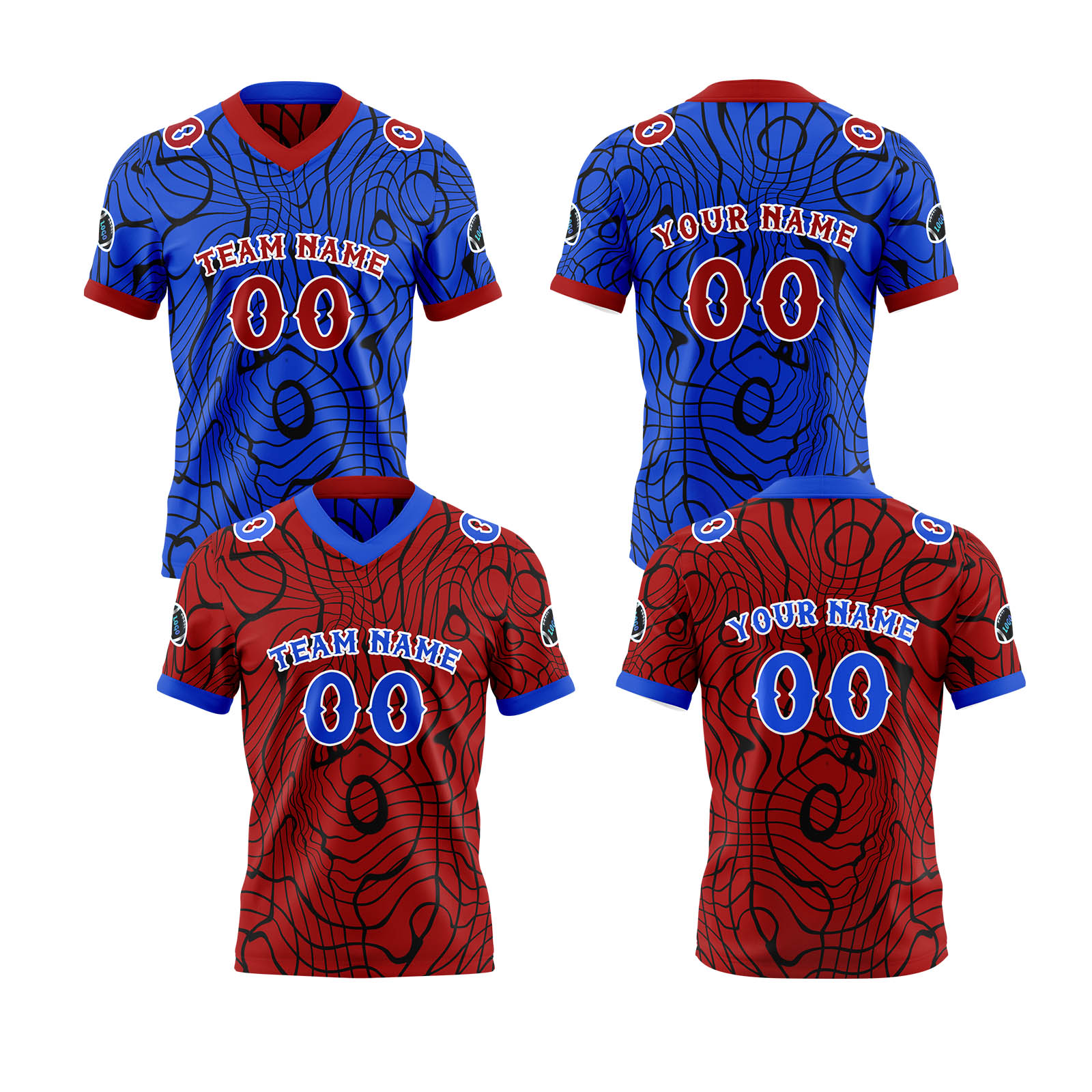 Custom Blue Red Reversible Football Jersey Personalized Gradient Football Shirts for Men Printed Team Name Number Logo