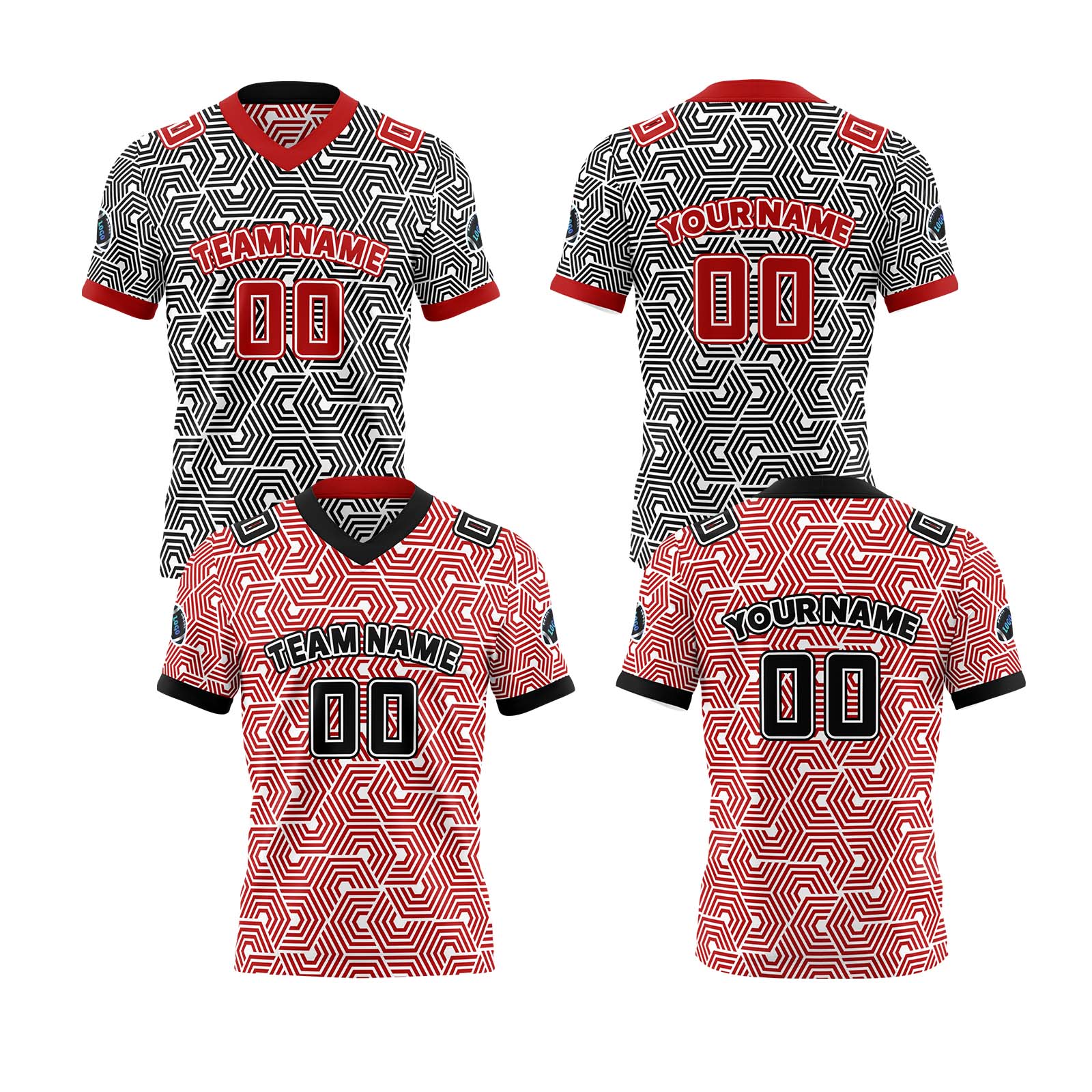 Custom Red Black Reversible Football Jersey Personalized Gradient Football Shirts for Men Printed Team Name Number Logo