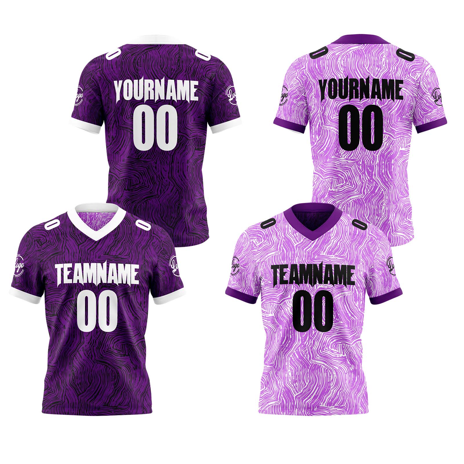 Custom Purple Black White Reversible Football Jersey Personalized Gradient Football Shirts for Men Printed Team Name Number Logo
