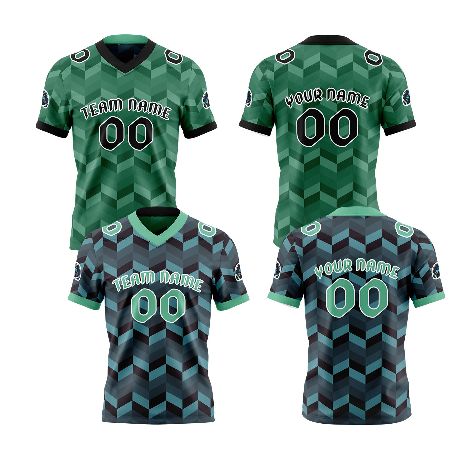 Custom Blue Green Reversible Football Jersey Personalized Gradient Football Shirts for Men Printed Team Name Number Logo