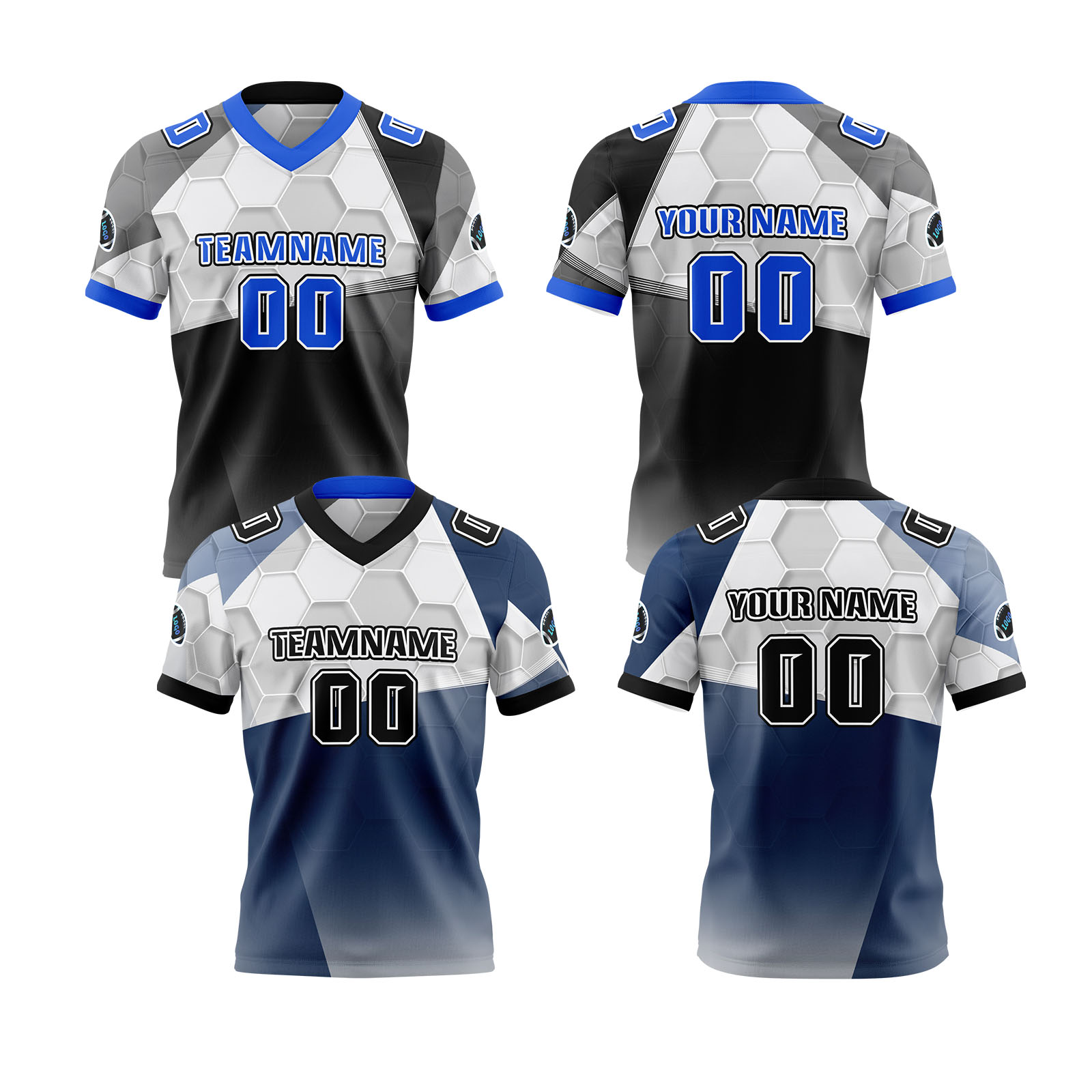 Custom Black Blue Reversible Football Jersey Personalized Gradient Football Shirts for Men Printed Team Name Number Logo