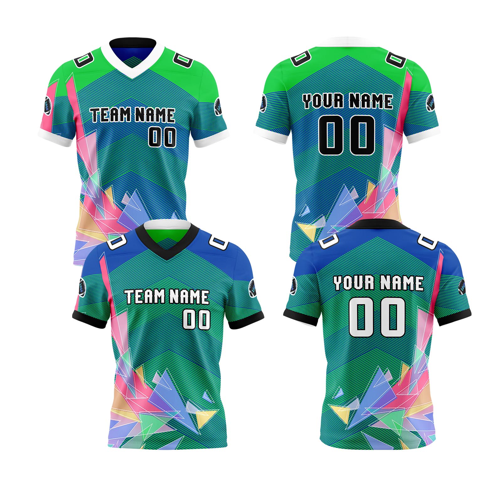 Custom Blue Green Reversible Football Jersey Personalized Gradient Football Shirts for Men Printed Team Name Number Logo