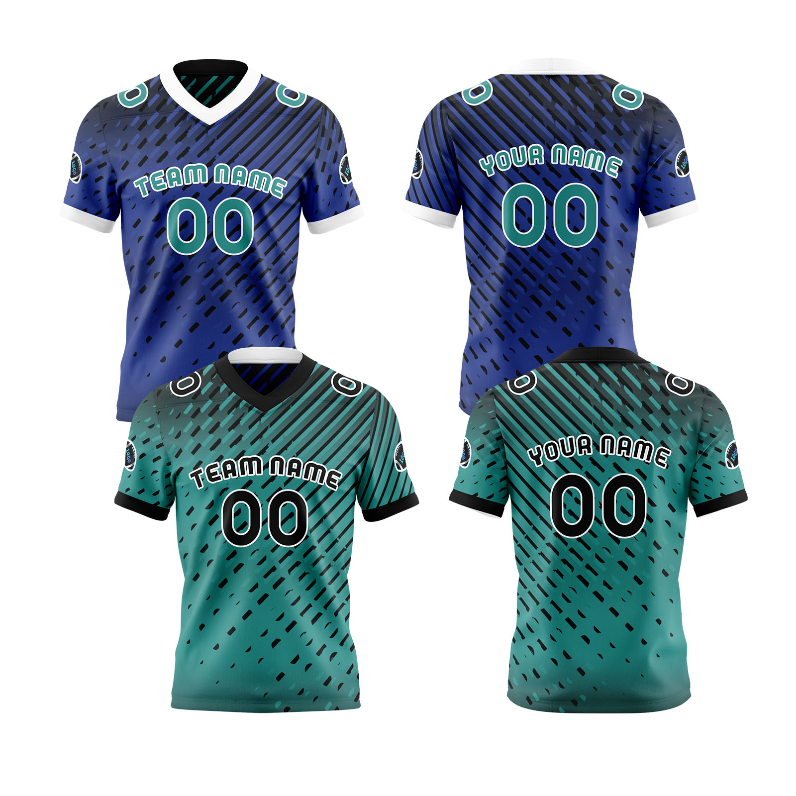 Custom Green Blue Reversible Football Jersey Personalized Gradient Football Shirts for Men Printed Team Name Number Logo