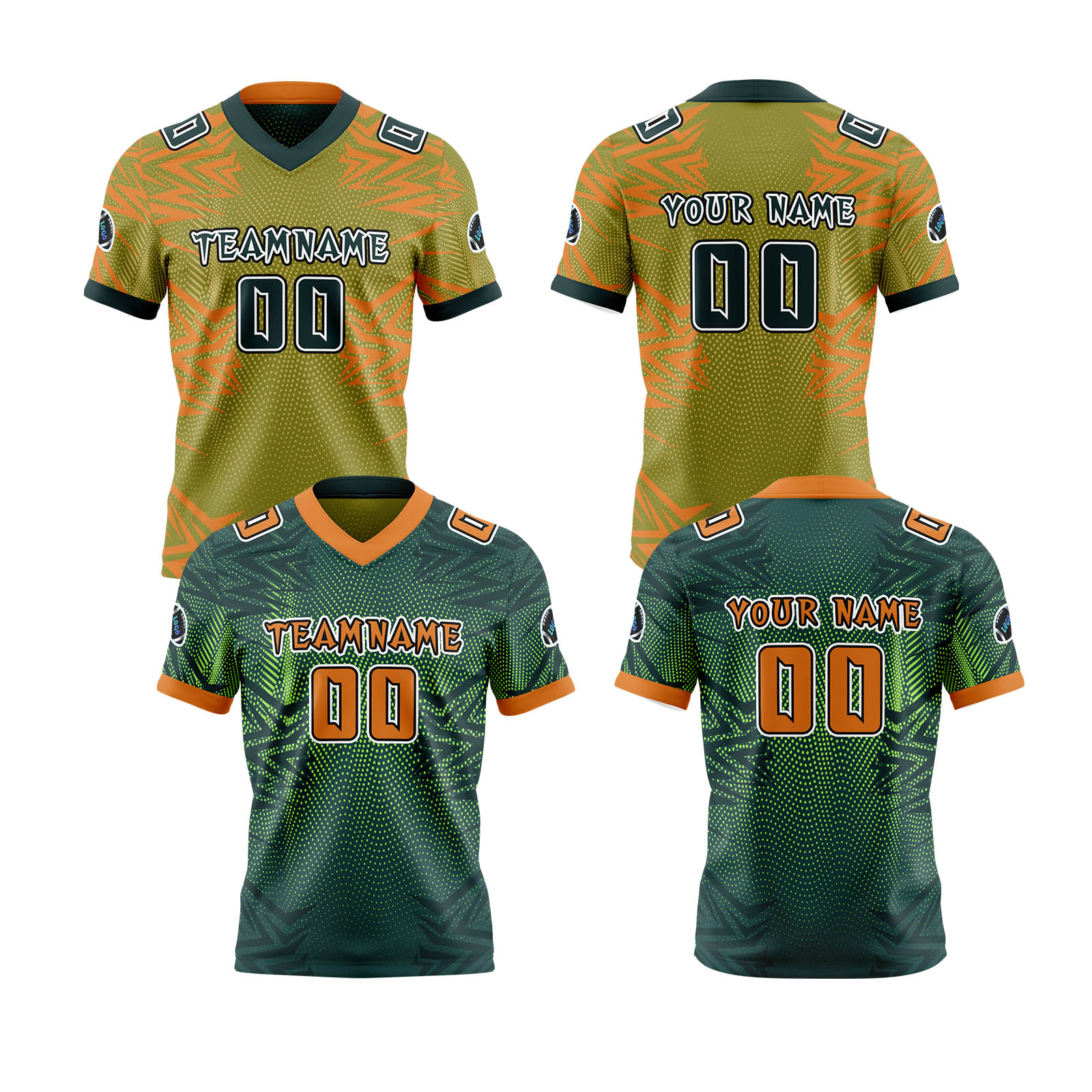 Custom Green Orange Reversible Football Jersey Personalized Gradient Football Shirts for Men Printed Team Name Number Logo