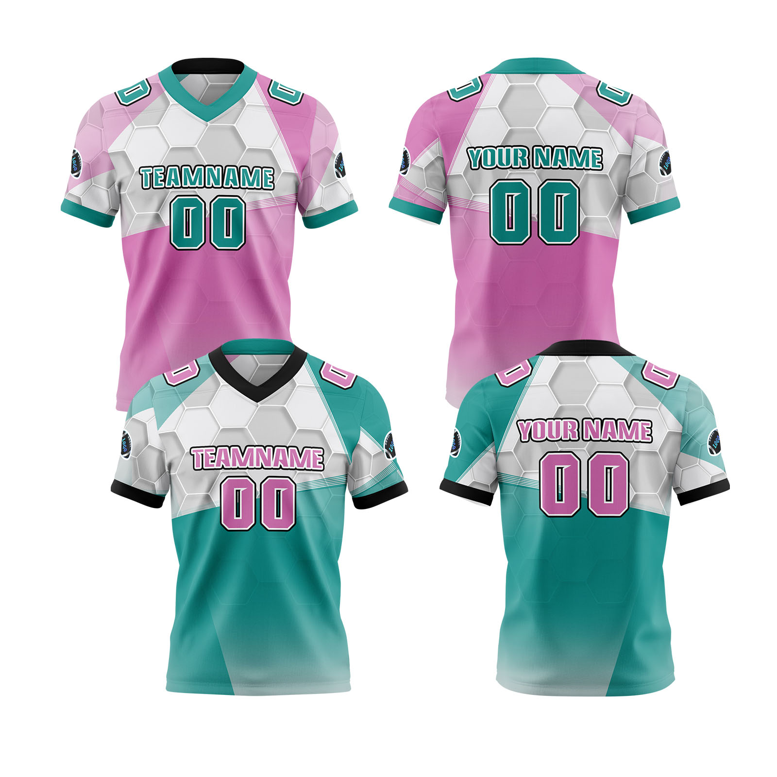Custom Green Powder Reversible Football Jersey Personalized Gradient Football Shirts for Men Printed Team Name Number Logo