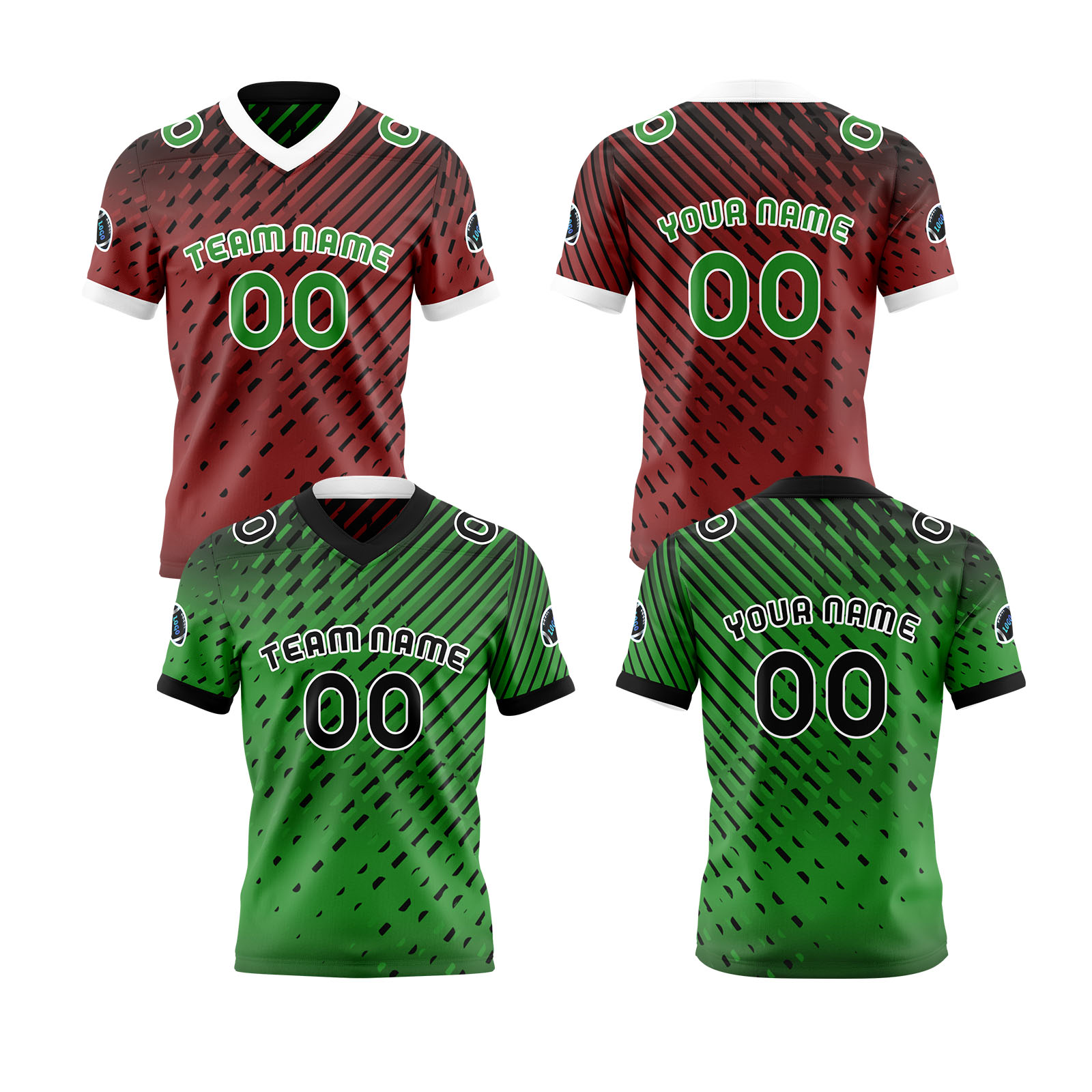 Custom Green Red Reversible Football Jersey Personalized Gradient Football Shirts for Men Printed Team Name Number Logo