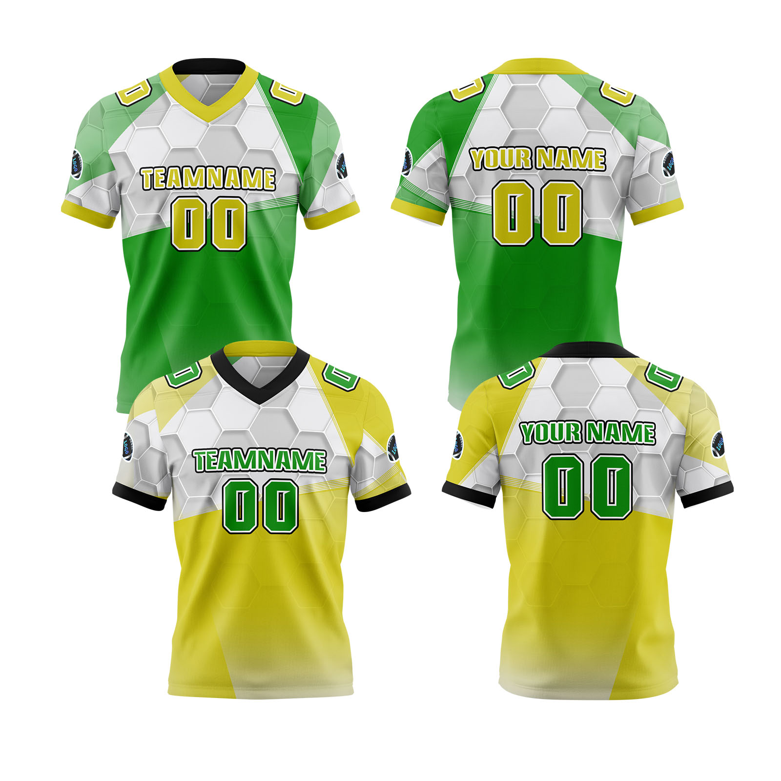 Custom Green Yellow Reversible Football Jersey Personalized Gradient Football Shirts for Men Printed Team Name Number Logo