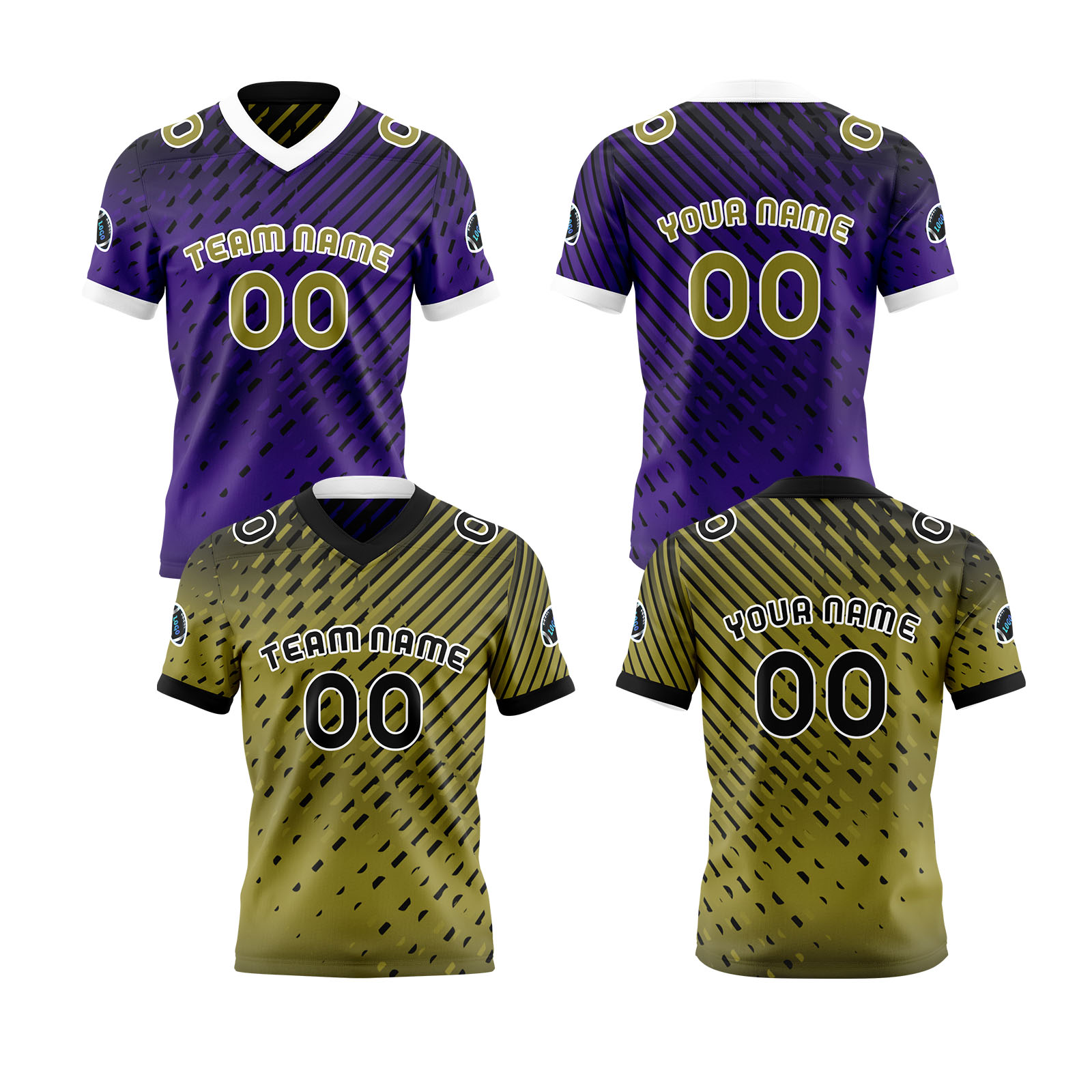 Custom Yellow Purple Reversible Football Jersey Personalized Gradient Football Shirts for Men Printed Team Name Number Logo