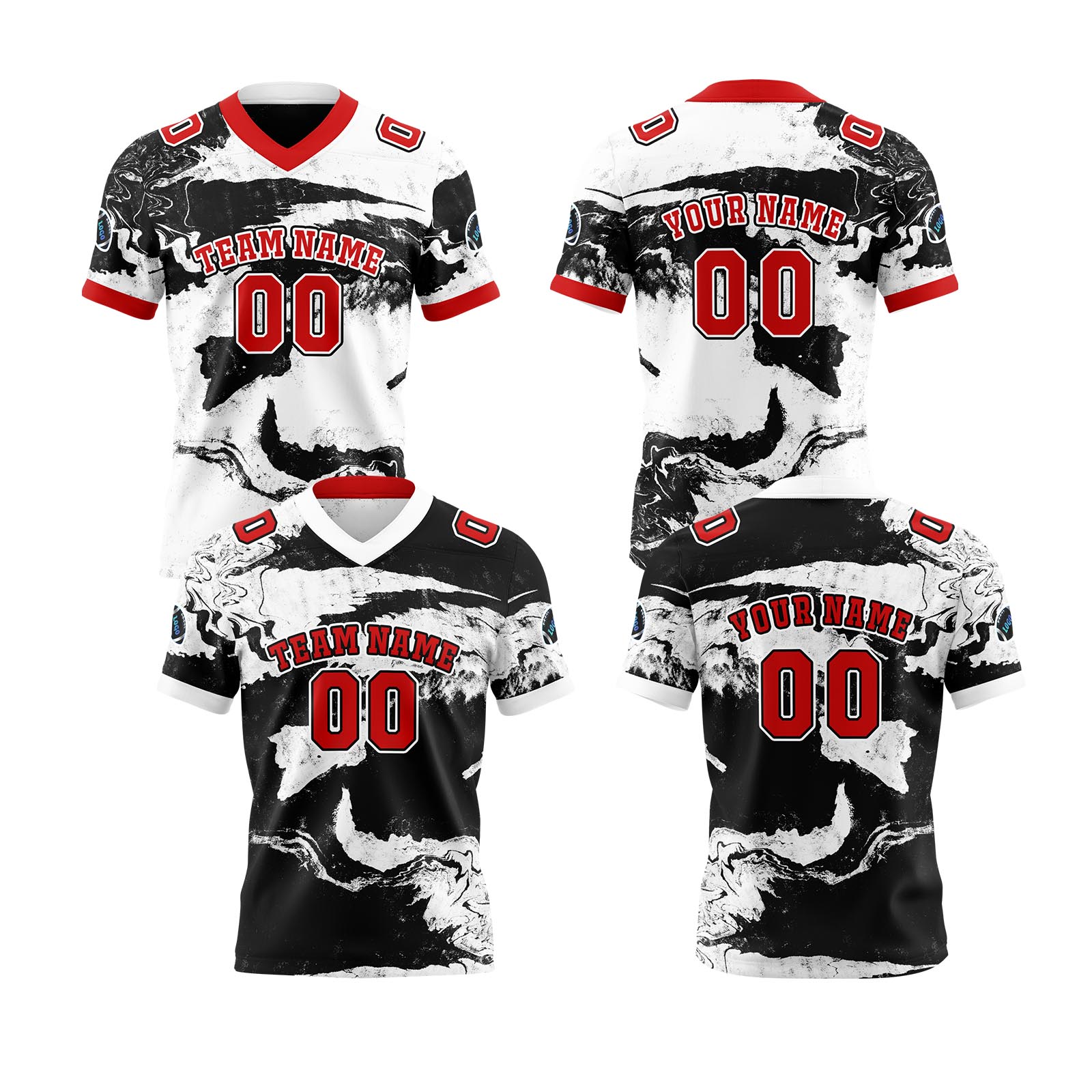 Custom Black Red Reversible Football Jersey Personalized Gradient Football Shirts for Men Printed Team Name Number Logo