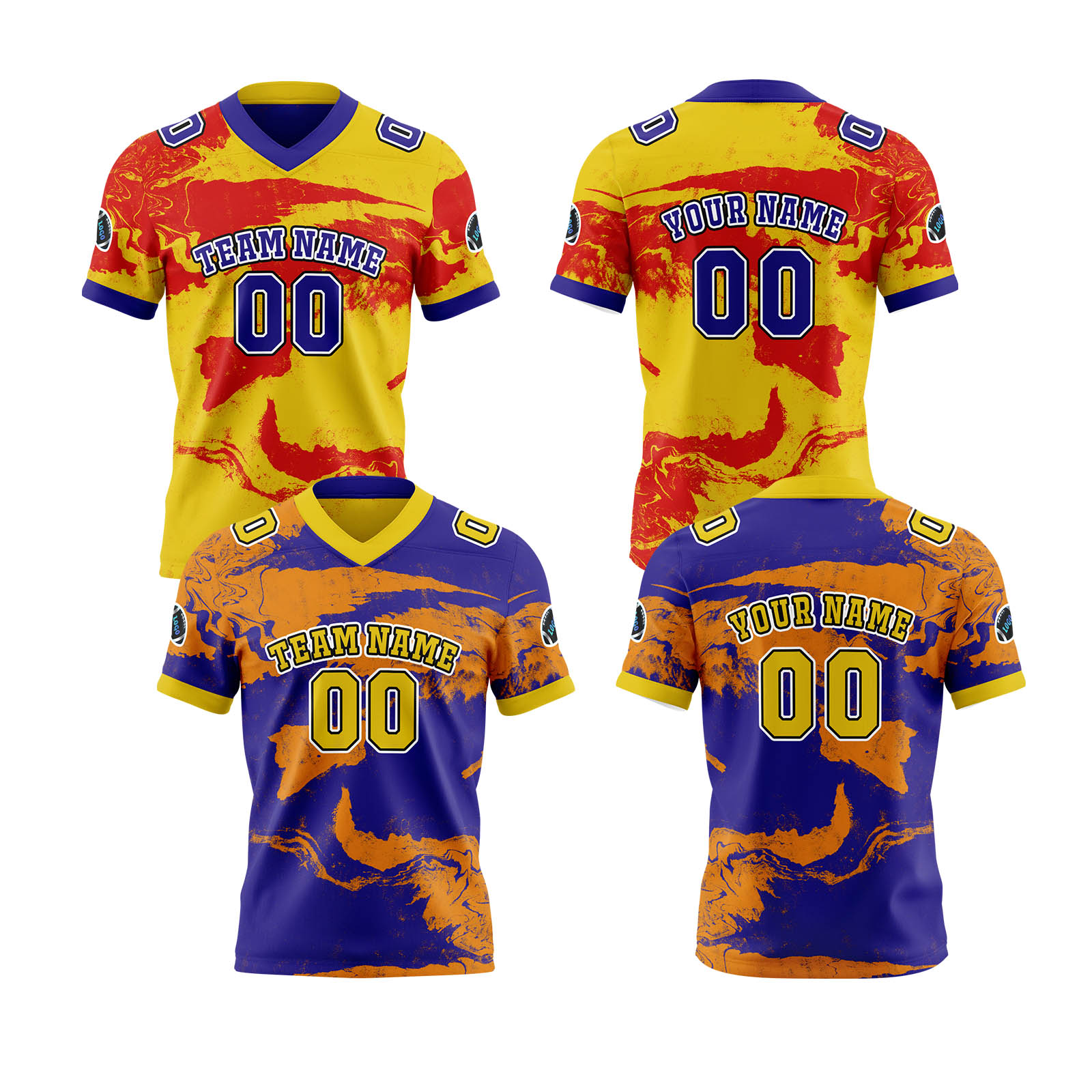 Custom Blue Orange Reversible Football Jersey Personalized Gradient Football Shirts for Men Printed Team Name Number Logo