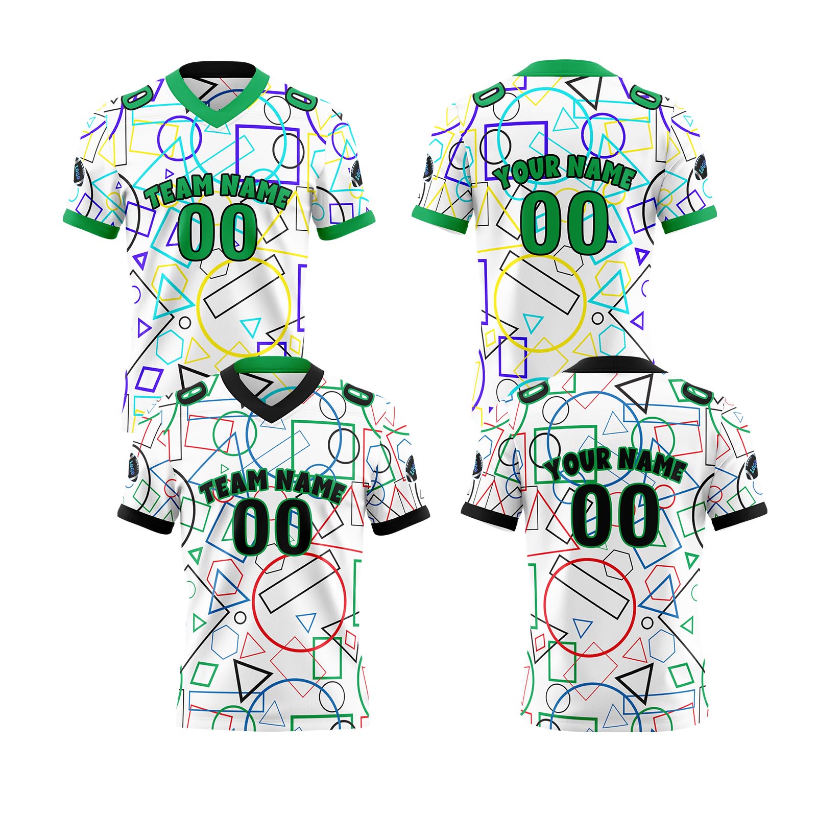 Custom Green Black Reversible Football Jersey Personalized Gradient Football Shirts for Men Printed Team Name Number Logo