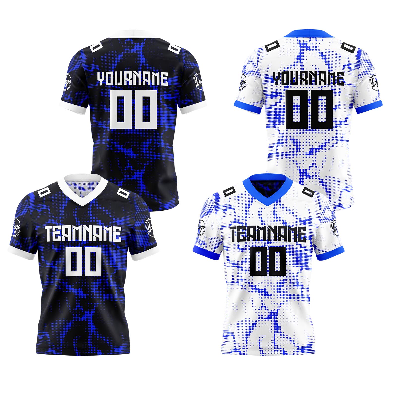 Custom Blue Black White Reversible Football Jersey Personalized Gradient Football Shirts for Men Printed Team Name Number Logo