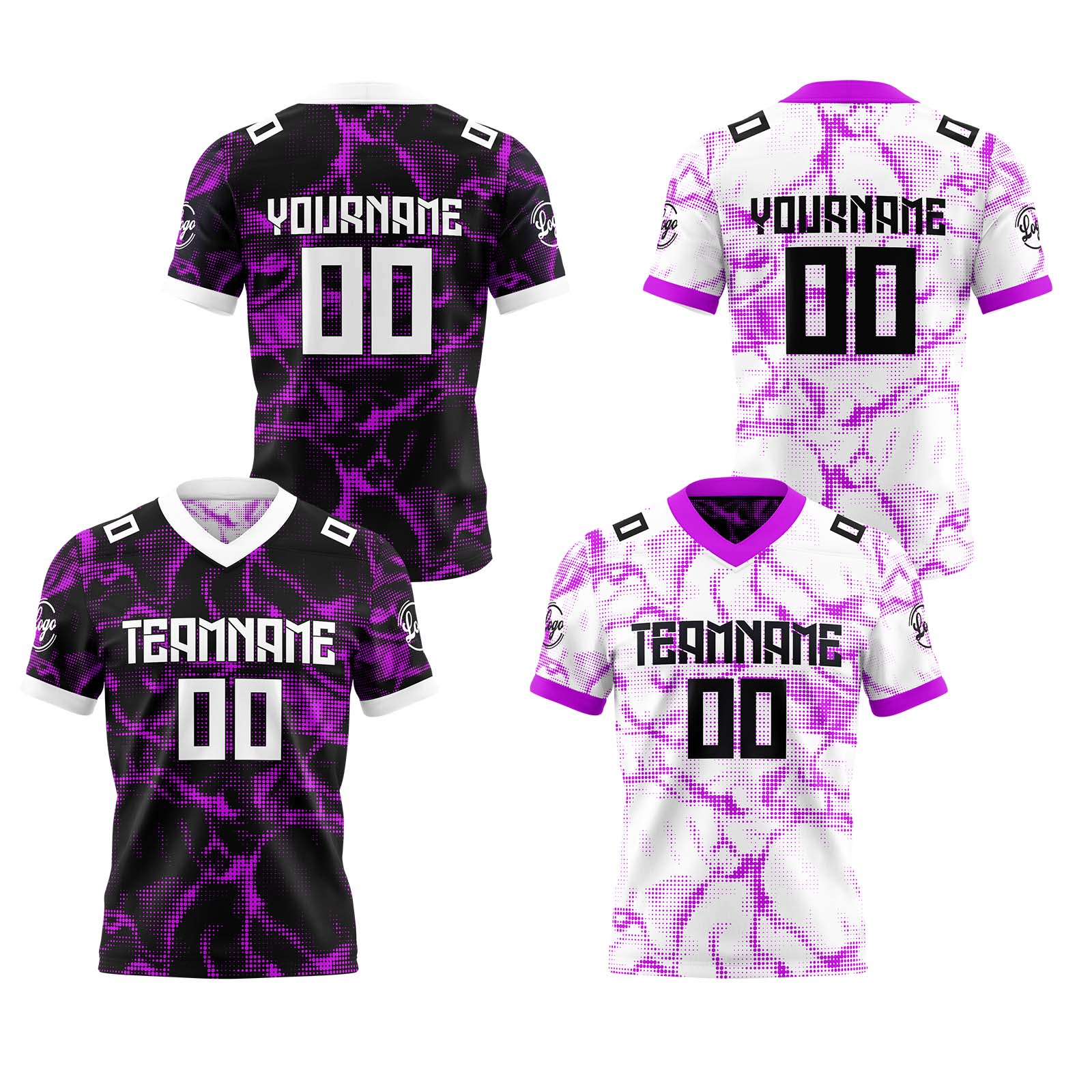 Custom Purple Black White Reversible Football Jersey Personalized Gradient Football Shirts for Men Printed Team Name Number Logo