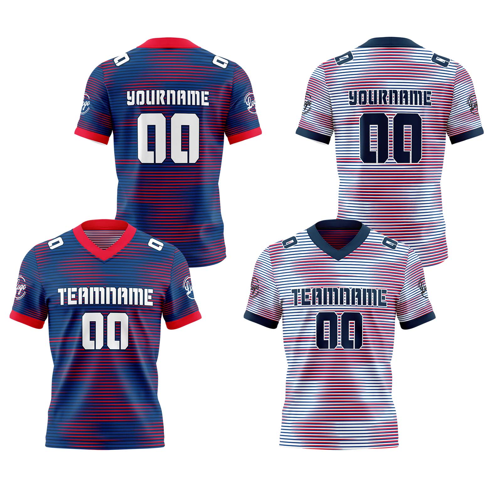 Custom Blue Red Reversible Football Jersey Personalized Gradient Football Shirts for Men Printed Team Name Number Logo