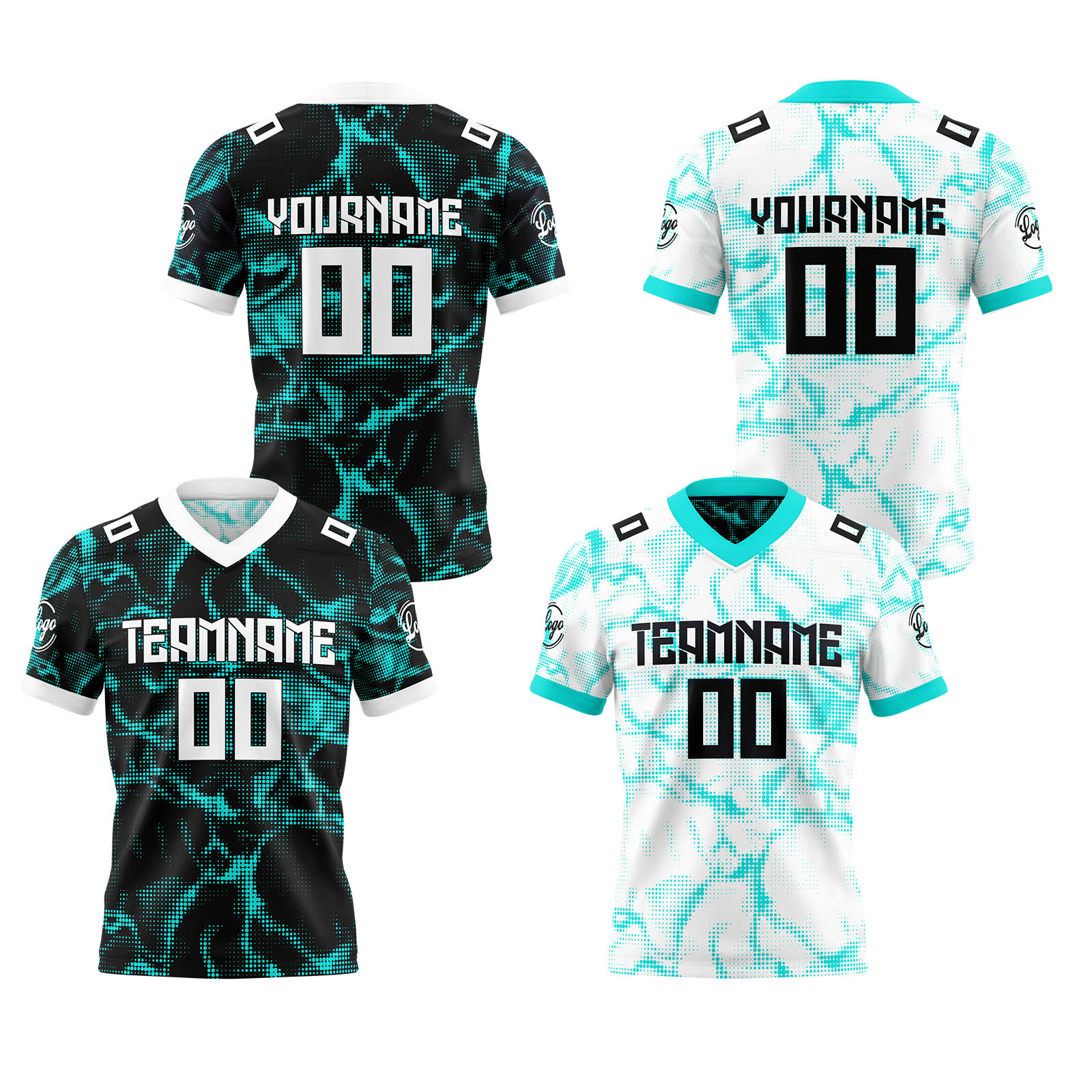 Custom Tiffany Blue Reversible Football Jersey Personalized Gradient Football Shirts for Men Printed Team Name Number Logo