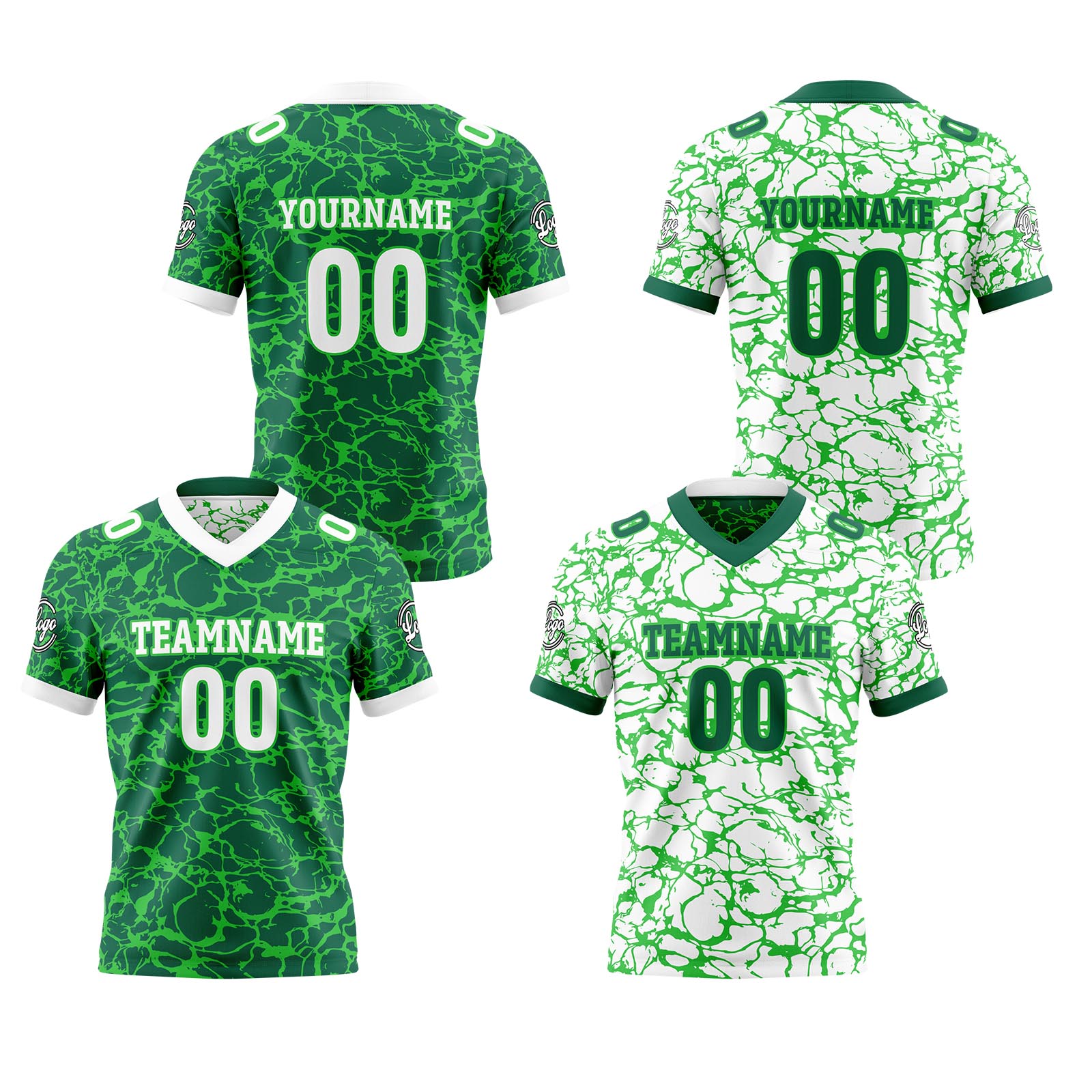 Custom White Green Reversible Football Jersey Personalized Gradient Football Shirts for Men Printed Team Name Number Logo