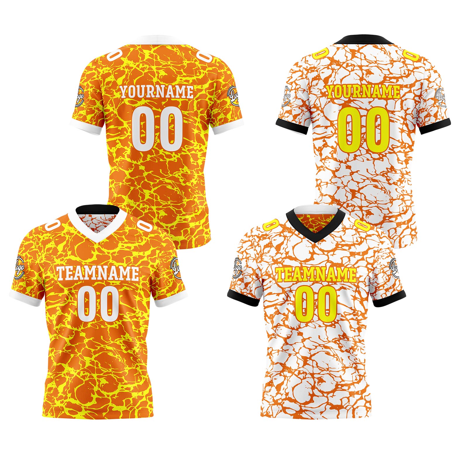 Custom White Orange Reversible Football Jersey Personalized Gradient Football Shirts for Men Printed Team Name Number Logo